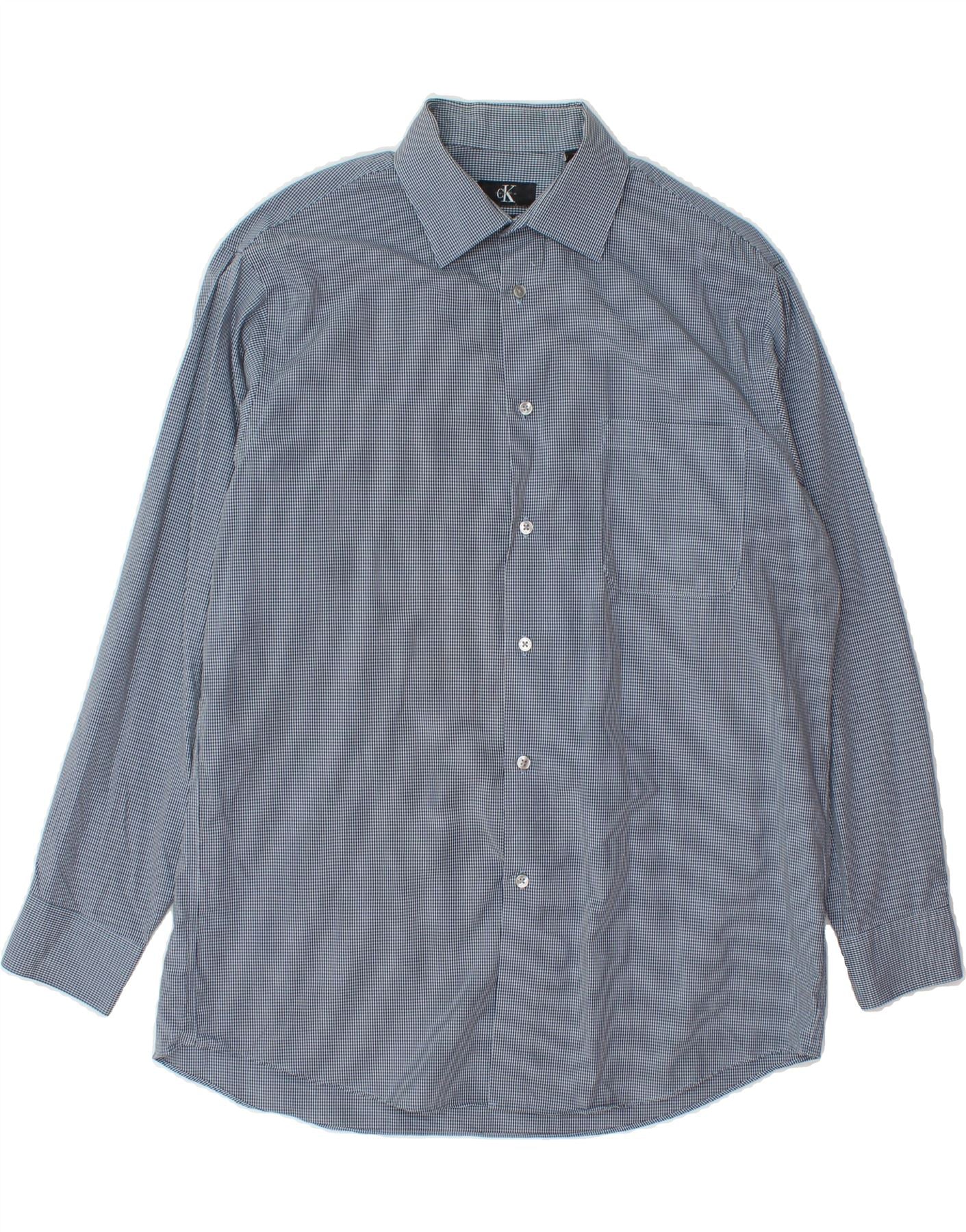 CALVIN KLEIN Mens Regular Fit Shirt Size 16 Large Blue Check Cotton Vintage Calvin Klein and Second-Hand Calvin Klein from Messina Hembry