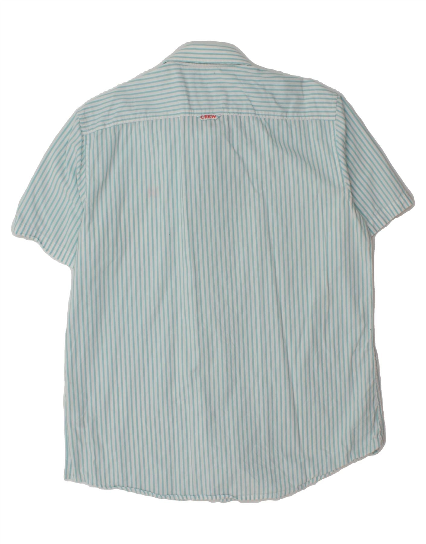 CREW CLOTHING Mens Short Sleeve Shirt XL Blue Striped Cotton Vintage Crew Clothing and Second-Hand Crew Clothing from Messina Hembry