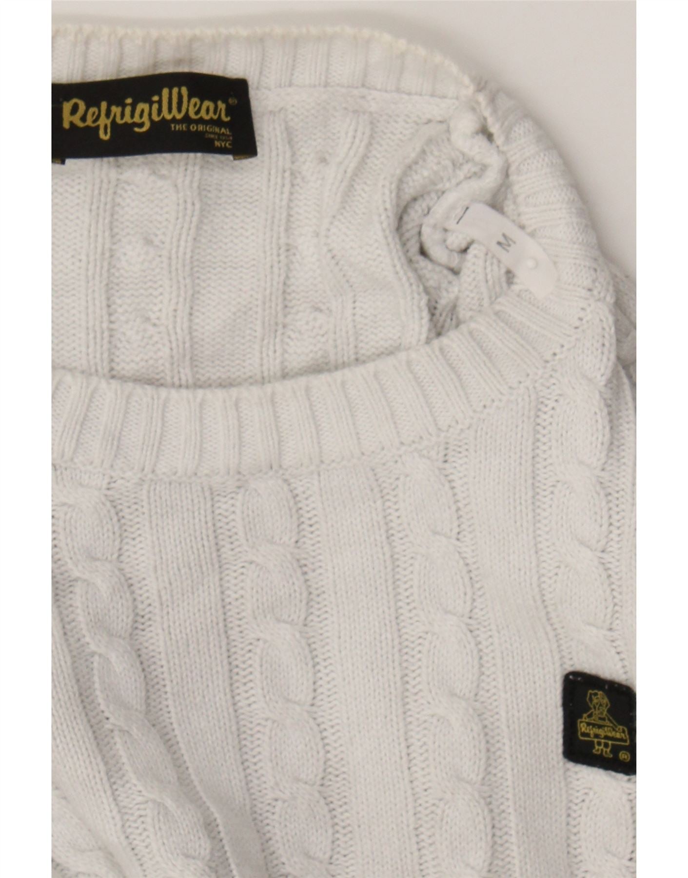 REFRIGIWEAR Womens Crew Neck Jumper Sweater UK 12 Medium White Cotton Vintage Refrigiwear and Second-Hand Refrigiwear from Messina Hembry