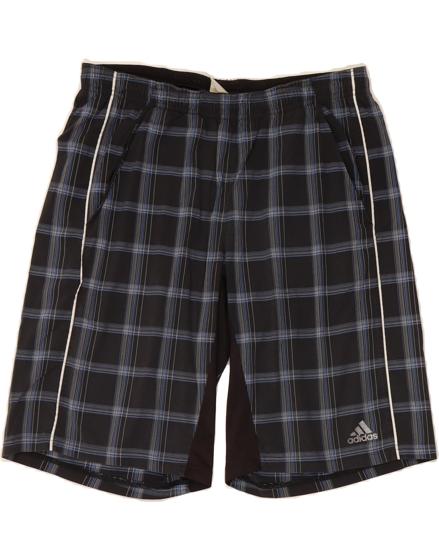 ADIDAS Mens Sport Shorts Medium Black Check Vintage Adidas and Second-Hand Adidas from Messina Hembry