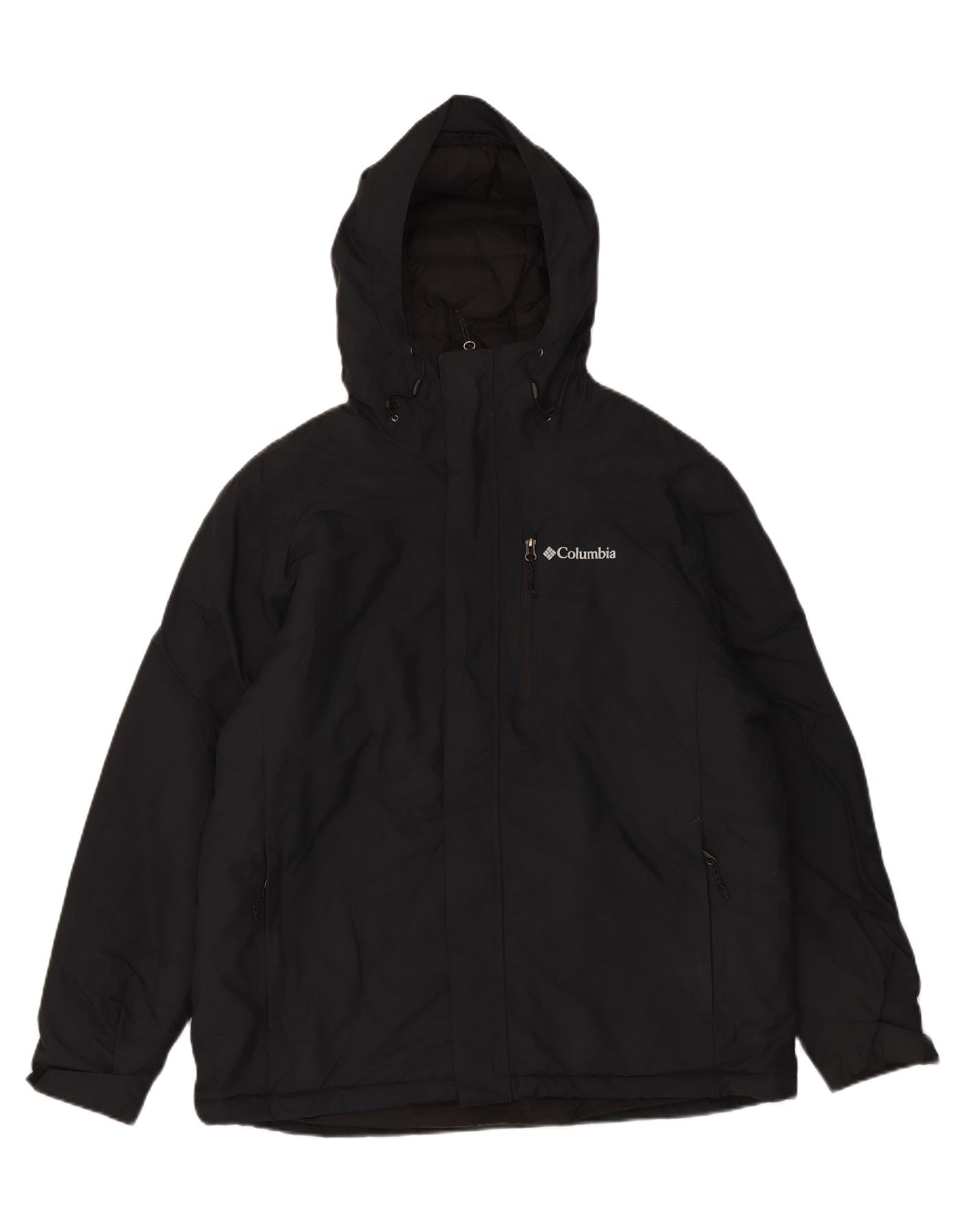 COLUMBIA Mens Omni-Tech Hooded Rain Jacket UK 40 Large Black Nylon Vintage Columbia and Second-Hand Columbia from Messina Hembry