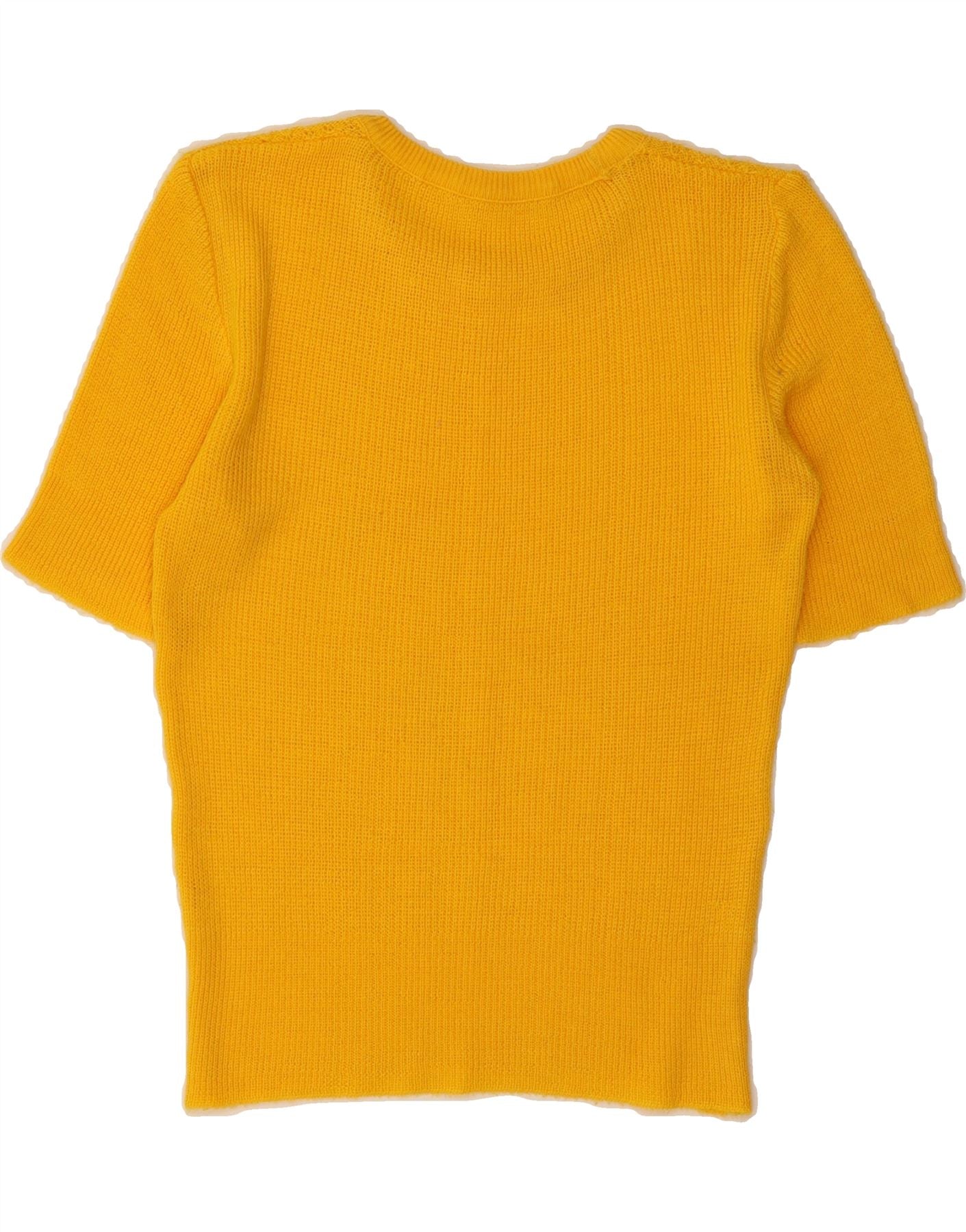 VINTAGE Womens Short Sleeve Crew Neck Jumper Sweater UK 10 Small Yellow Vintage Vintage and Second-Hand Vintage from Messina Hembry