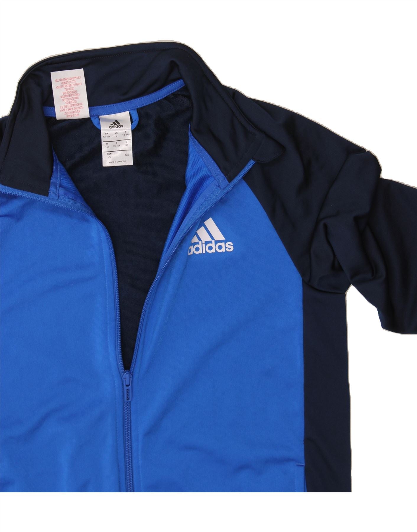 ADIDAS Boys Tracksuit Top Jacket 13-14 Years  Blue Colourblock Polyester Vintage Adidas and Second-Hand Adidas from Messina Hembry