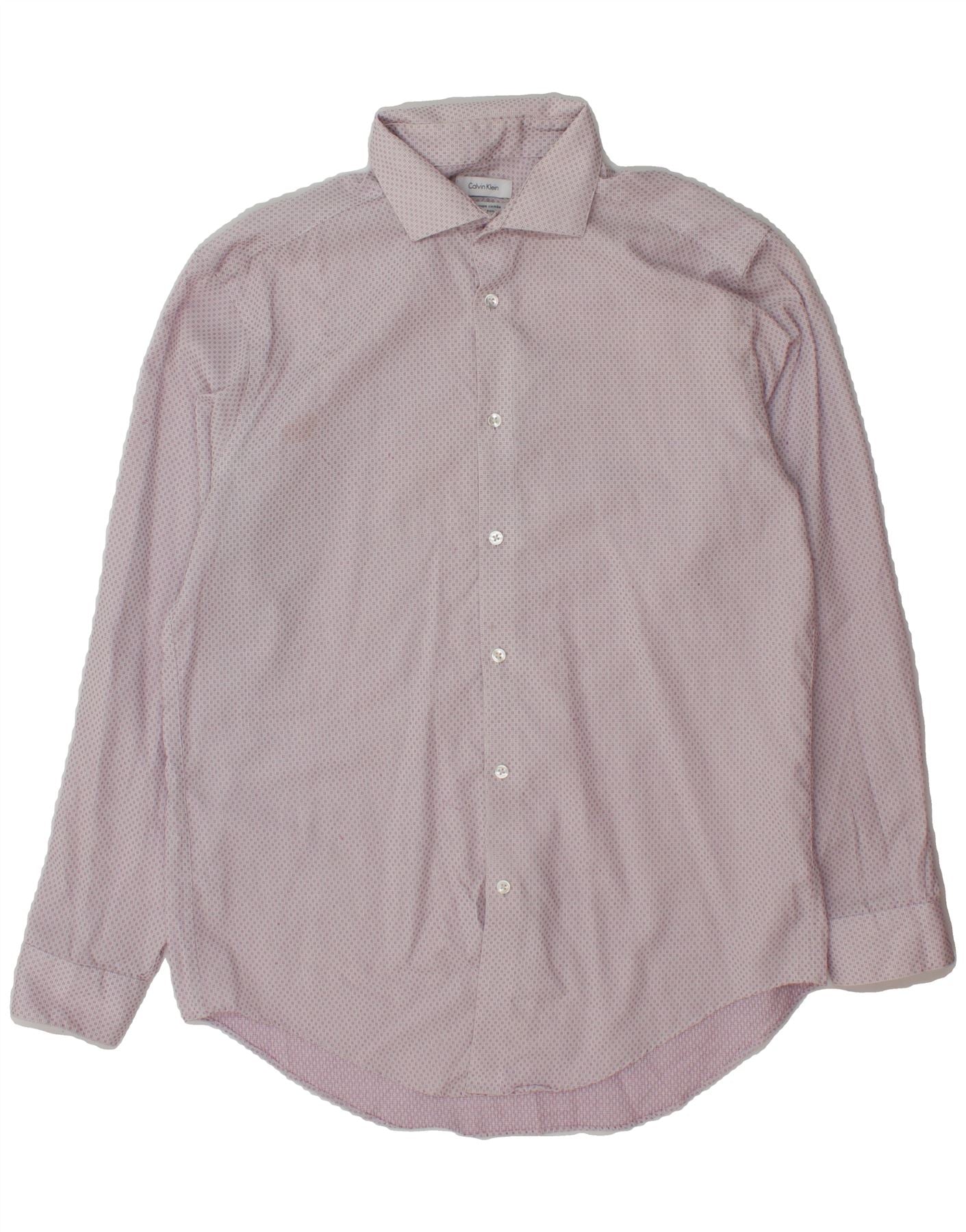 CALVIN KLEIN Mens Slim Fit Shirt Size 16 Large Pink Spotted Cotton Vintage Calvin Klein and Second-Hand Calvin Klein from Messina Hembry