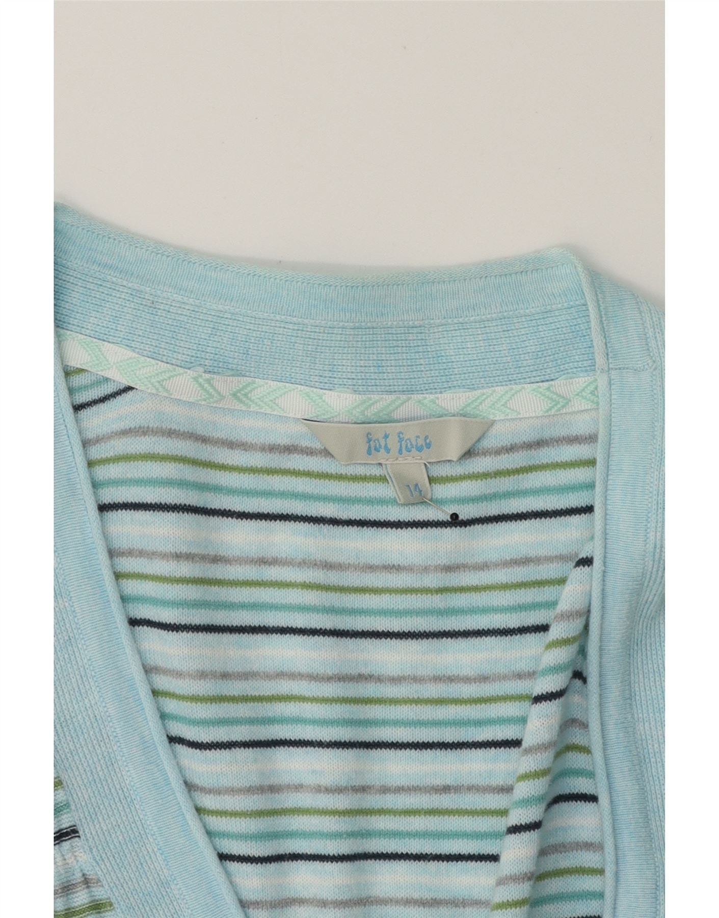 FAT FACE Womens Cardigan Sweater UK 14 Medium Blue Striped Cotton Vintage Fat Face and Second-Hand Fat Face from Messina Hembry