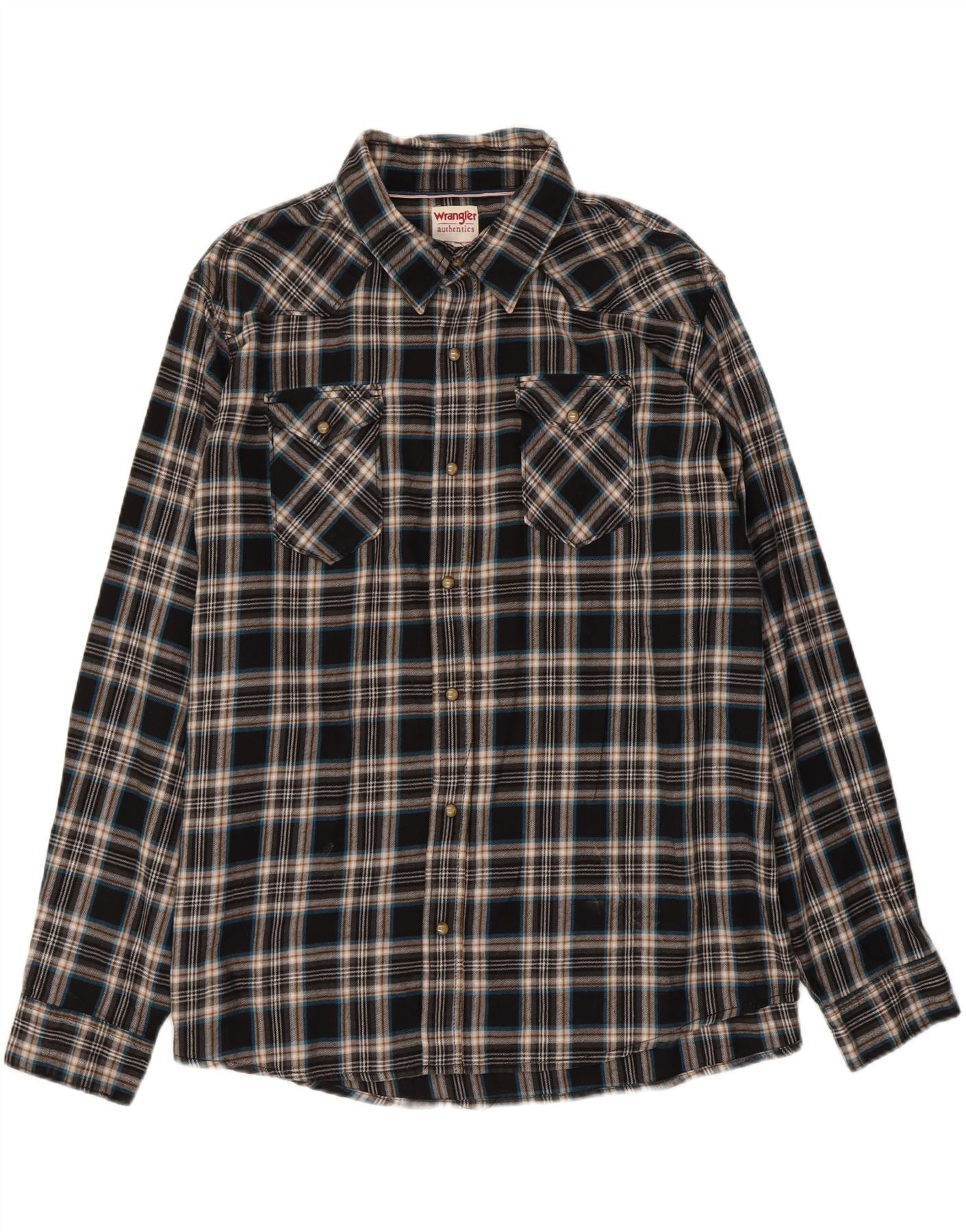 WRANGLER Mens Flannel Shirt 3XL Navy Blue Check Cotton Vintage Wrangler and Second-Hand Wrangler from Messina Hembry