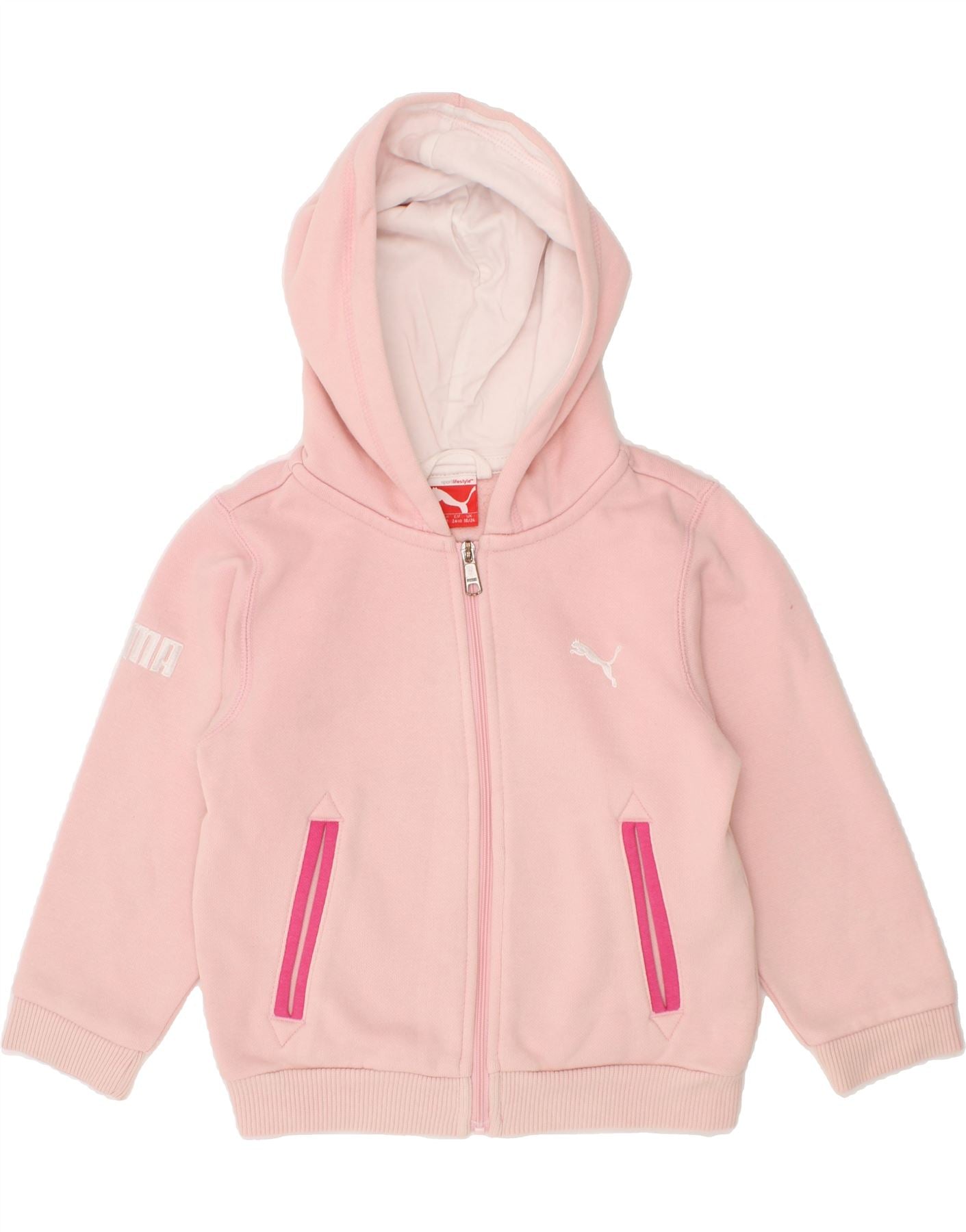PUMA Baby Girls Graphic Zip Hoodie Sweater 18-24 Months Pink Cotton Vintage Puma and Second-Hand Puma from Messina Hembry