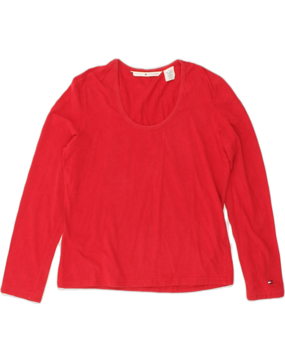 TOMMY HILFIGER Womens Top Long Sleeve UK 16 Large Red Cotton