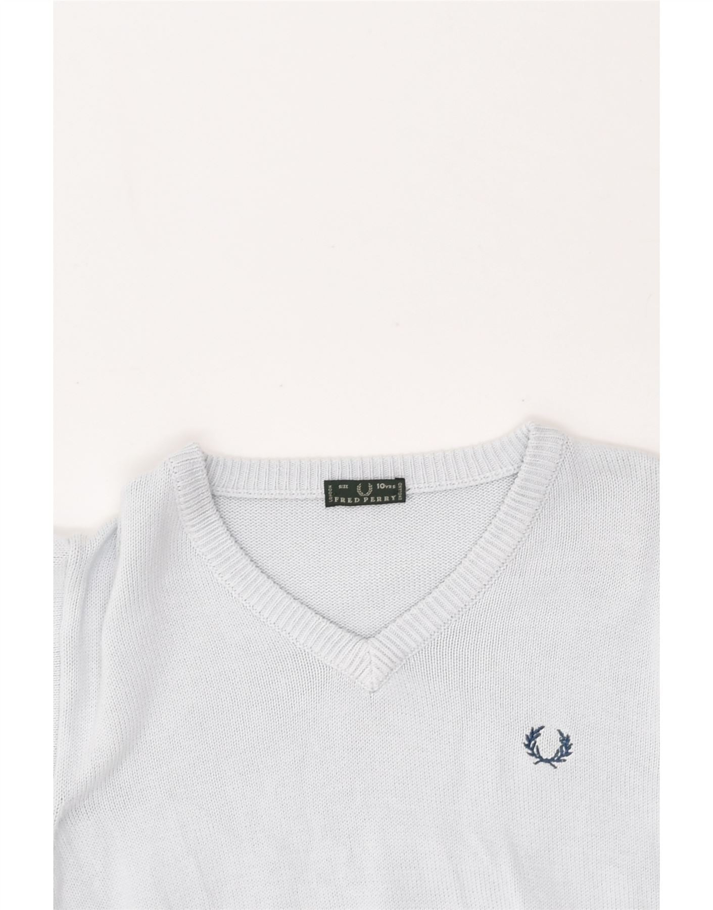 FRED PERRY Boys V-Neck Jumper Sweater 9-10 Years Grey Cotton | Vintage Fred Perry | Thrift | Second-Hand Fred Perry | Used Clothing | Messina Hembry