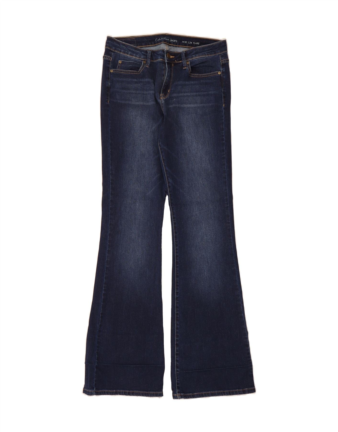 CALVIN KLEIN Womens Flared Jeans W30 L34 Navy Blue Cotton Vintage Calvin Klein and Second-Hand Calvin Klein from Messina Hembry