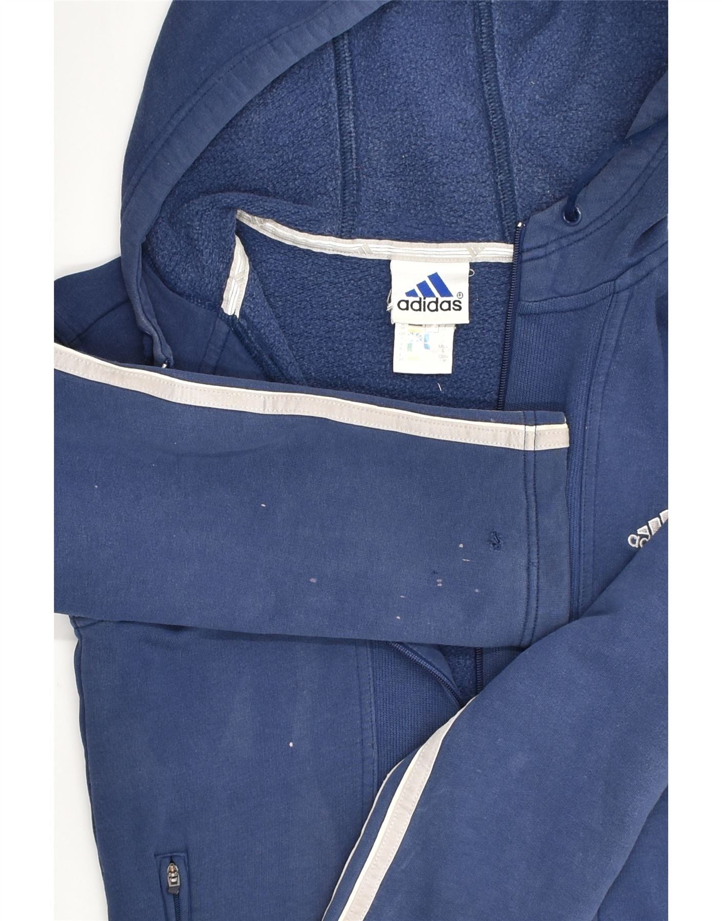 ADIDAS Womens Zip Hoodie Sweater UK 12 Medium Navy Blue Cotton | Vintage Adidas | Thrift | Second-Hand Adidas | Used Clothing | Messina Hembry