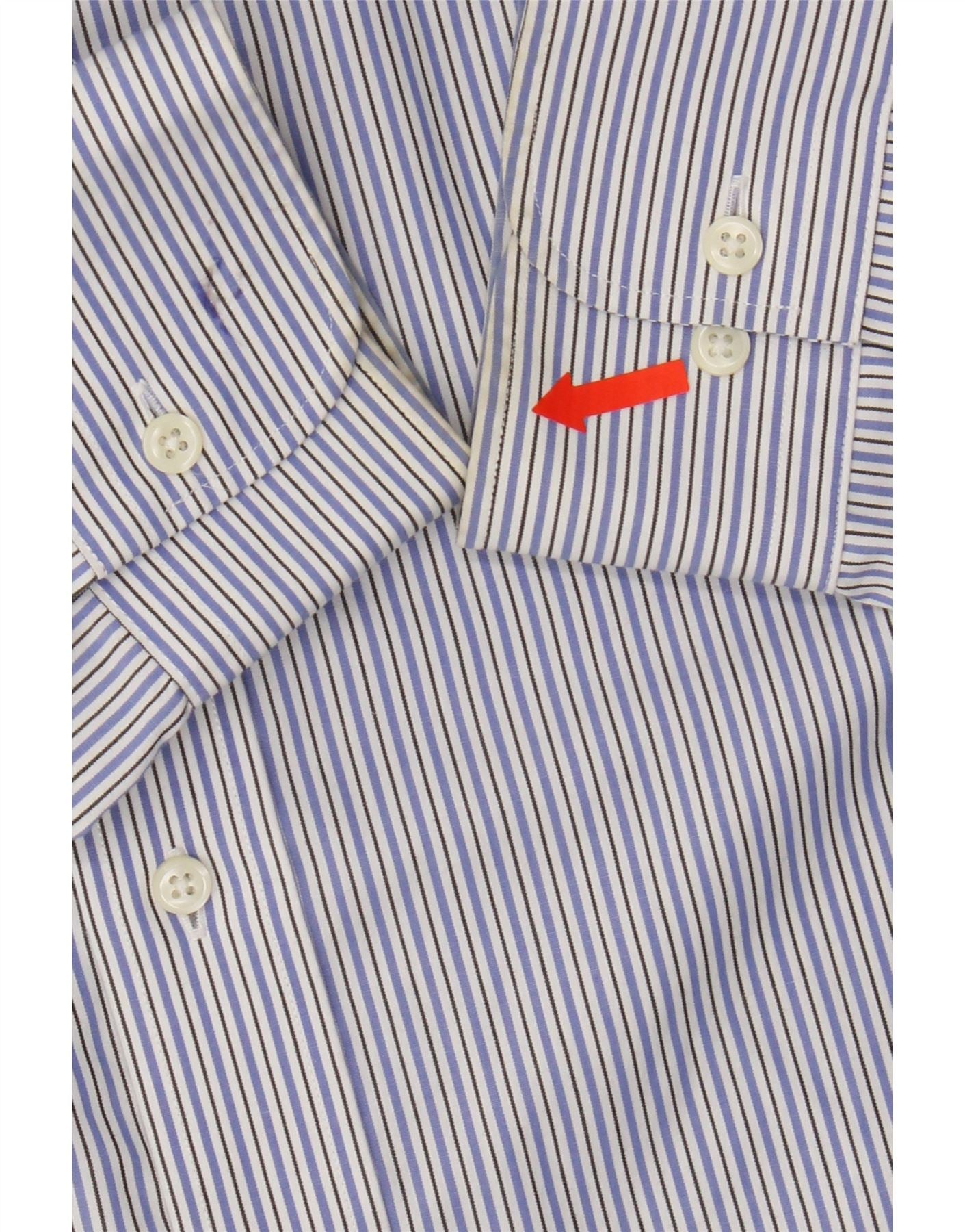 RALPH LAUREN Mens Fitted Shirt Size 17 43 XL Blue Pinstripe Cotton Vintage Ralph Lauren and Second-Hand Ralph Lauren from Messina Hembry