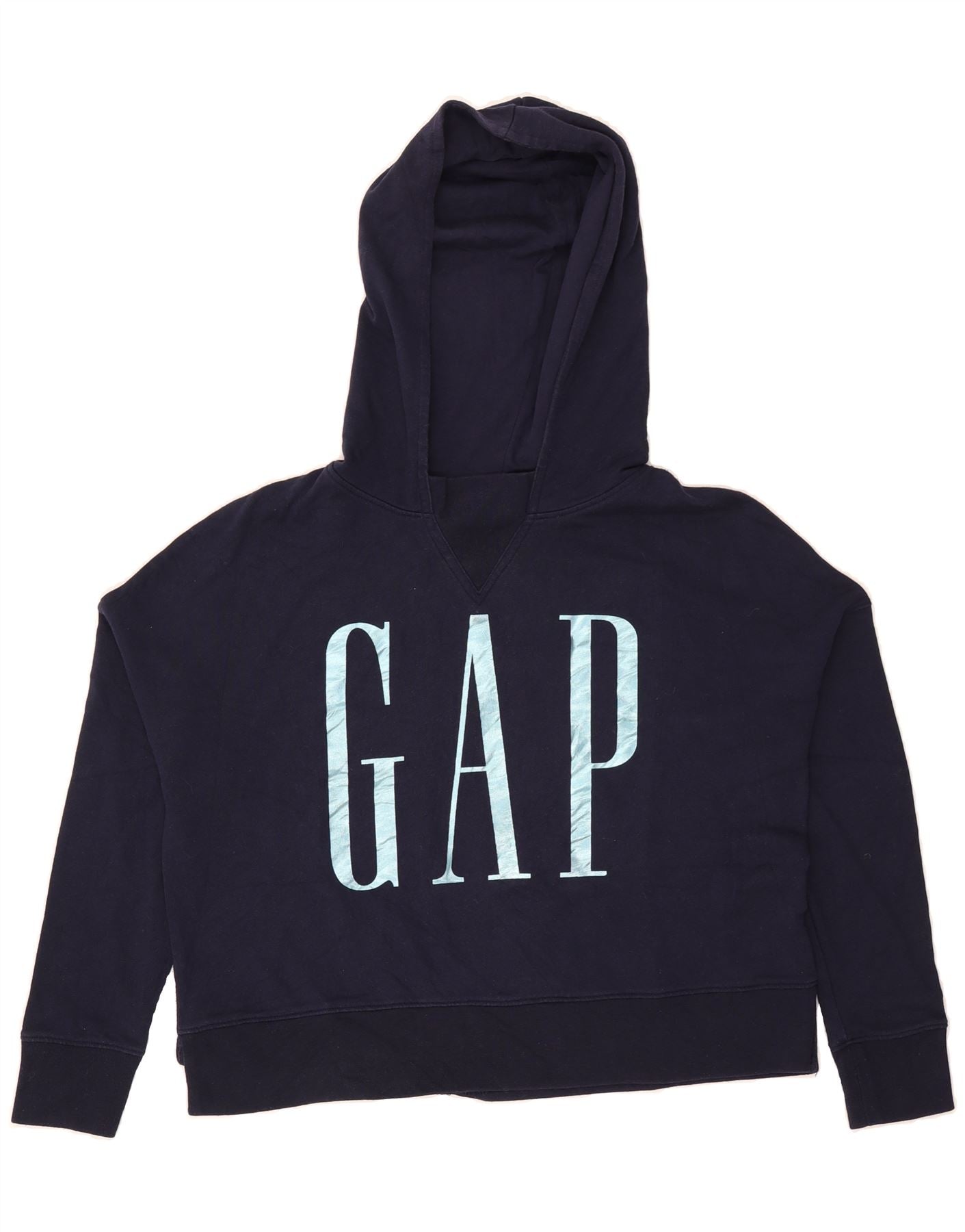 GAP Womens Oversized Graphic Hoodie Jumper UK 6 XS Navy Blue Cotton Vintage Gap and Second-Hand Gap from Messina Hembry