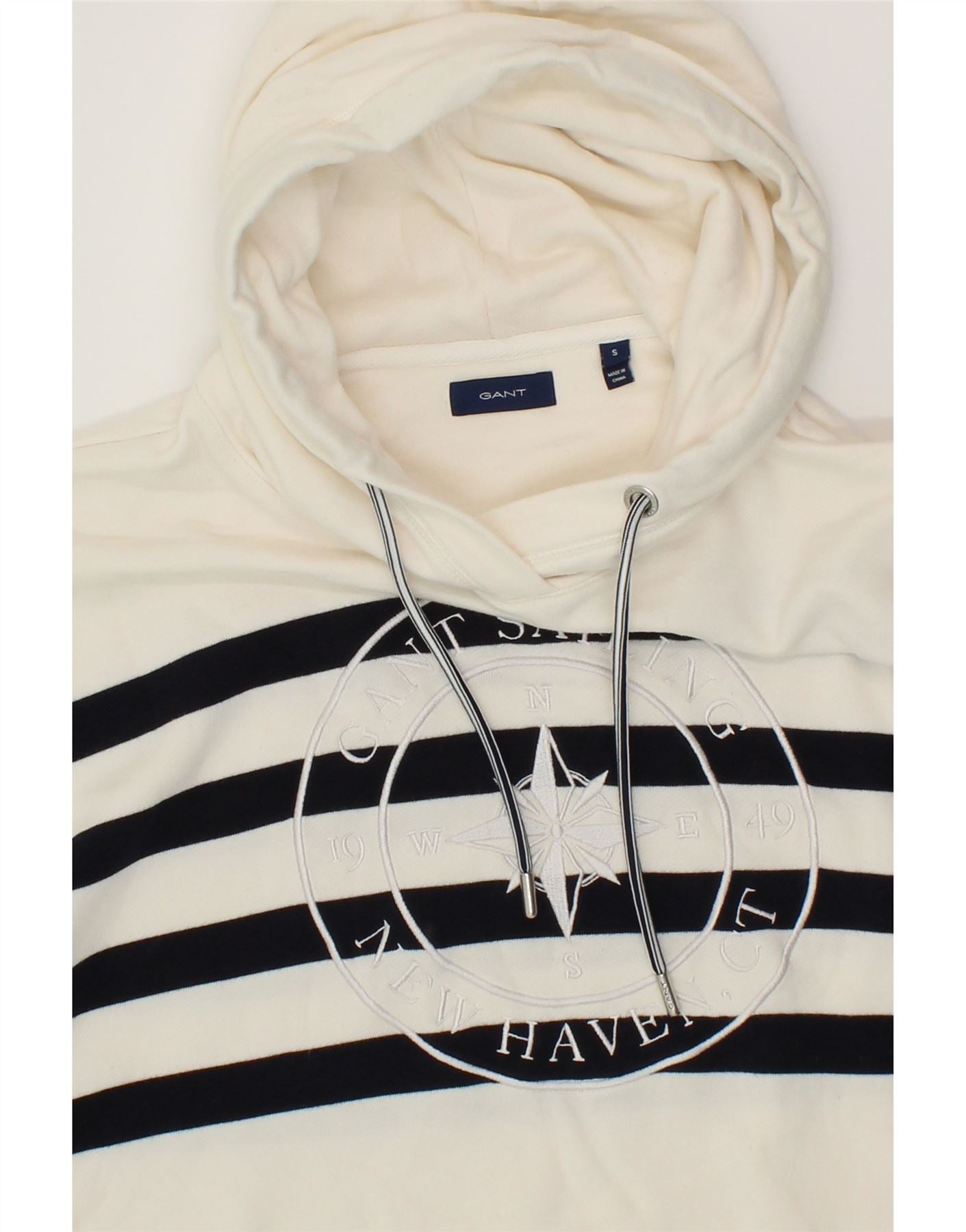GANT Womens Oversized Graphic Hoodie Jumper UK 10 Small White Striped Vintage Gant and Second-Hand Gant from Messina Hembry