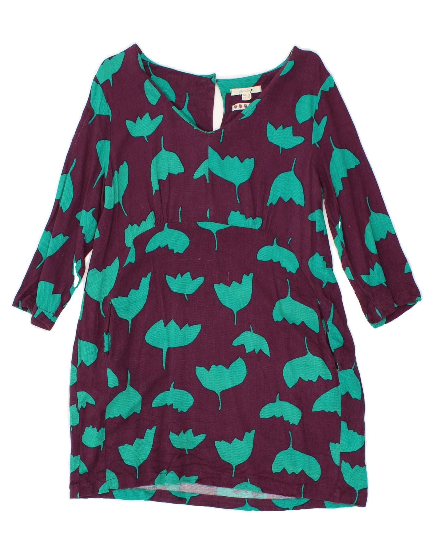 WHITE STUFF Womens 3/4 Sleeve Basic Dress UK 12 Medium  Burgundy Floral Vintage White Stuff and Second-Hand White Stuff from Messina Hembry