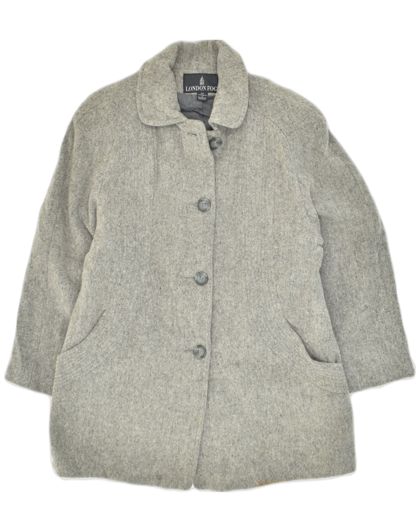 LONDON FOG Womens Overcoat US 4 Small Grey Wool | Vintage London Fog | Thrift | Second-Hand London Fog | Used Clothing | Messina Hembry