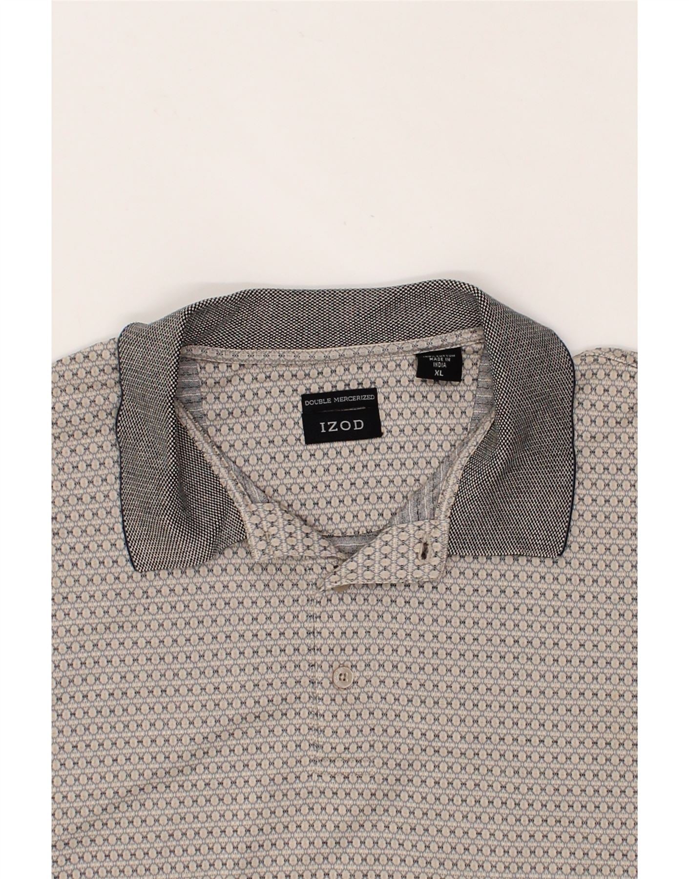 IZOD Mens Polo Shirt XL Grey Geometric Cotton Vintage Izod and Second-Hand Izod from Messina Hembry