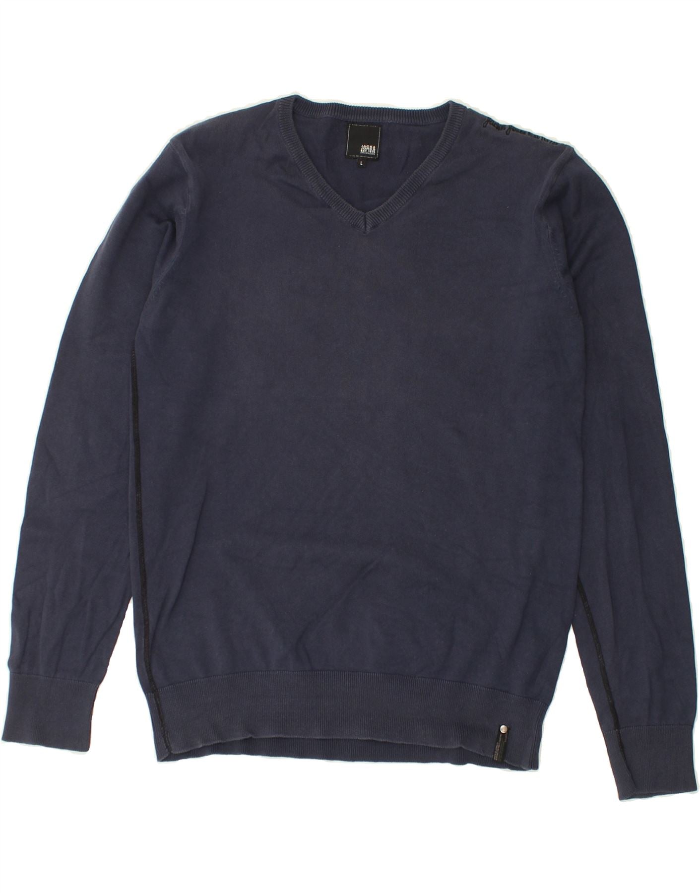 JACK & JONES Mens V-Neck Jumper Sweater Large Navy Blue | Vintage Jack & Jones | Thrift | Second-Hand Jack & Jones | Used Clothing | Messina Hembry