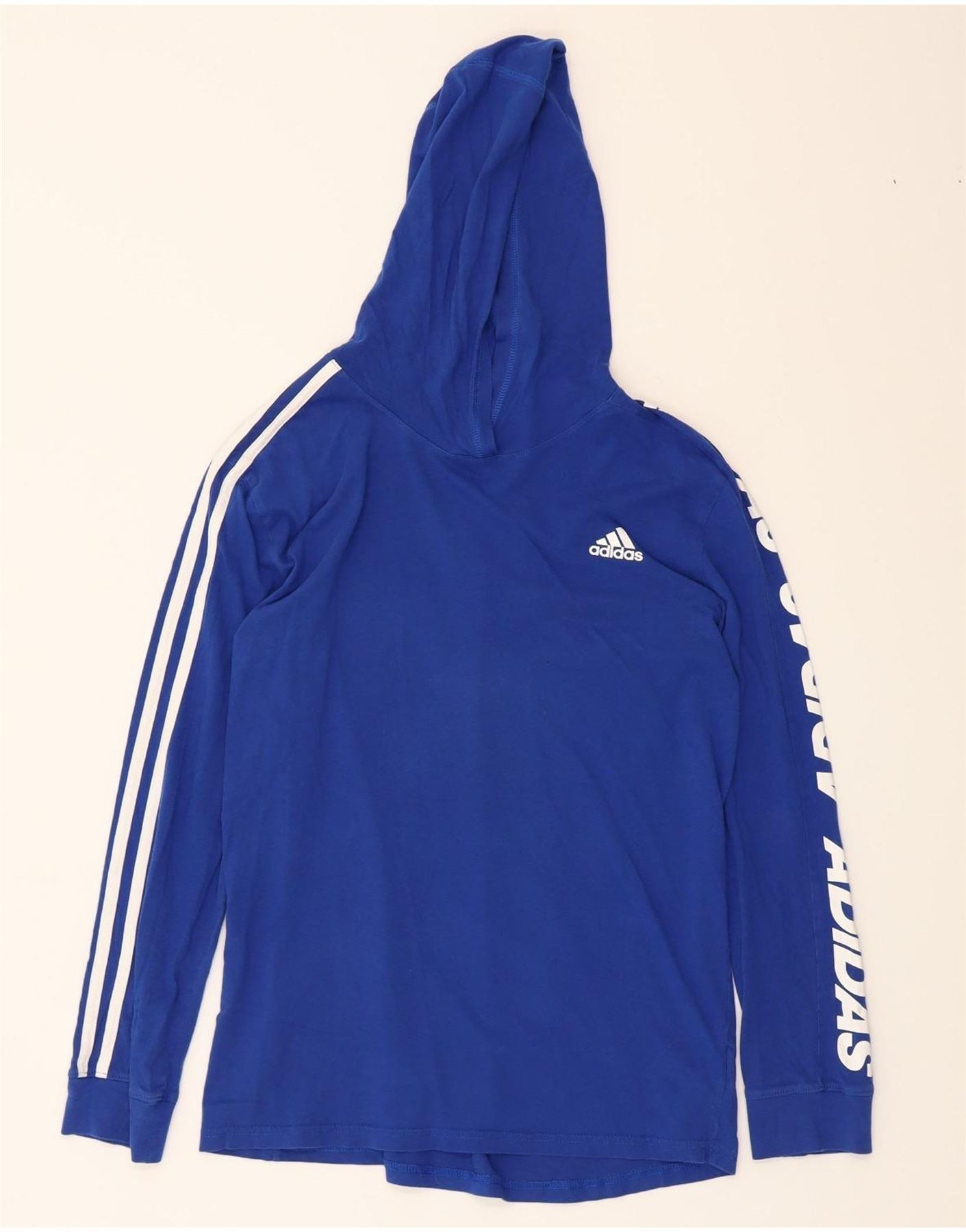 ADIDAS Boys Hooded Graphic Top Long Sleeve 14-15 Years Large Blue Cotton Vintage Adidas and Second-Hand Adidas from Messina Hembry