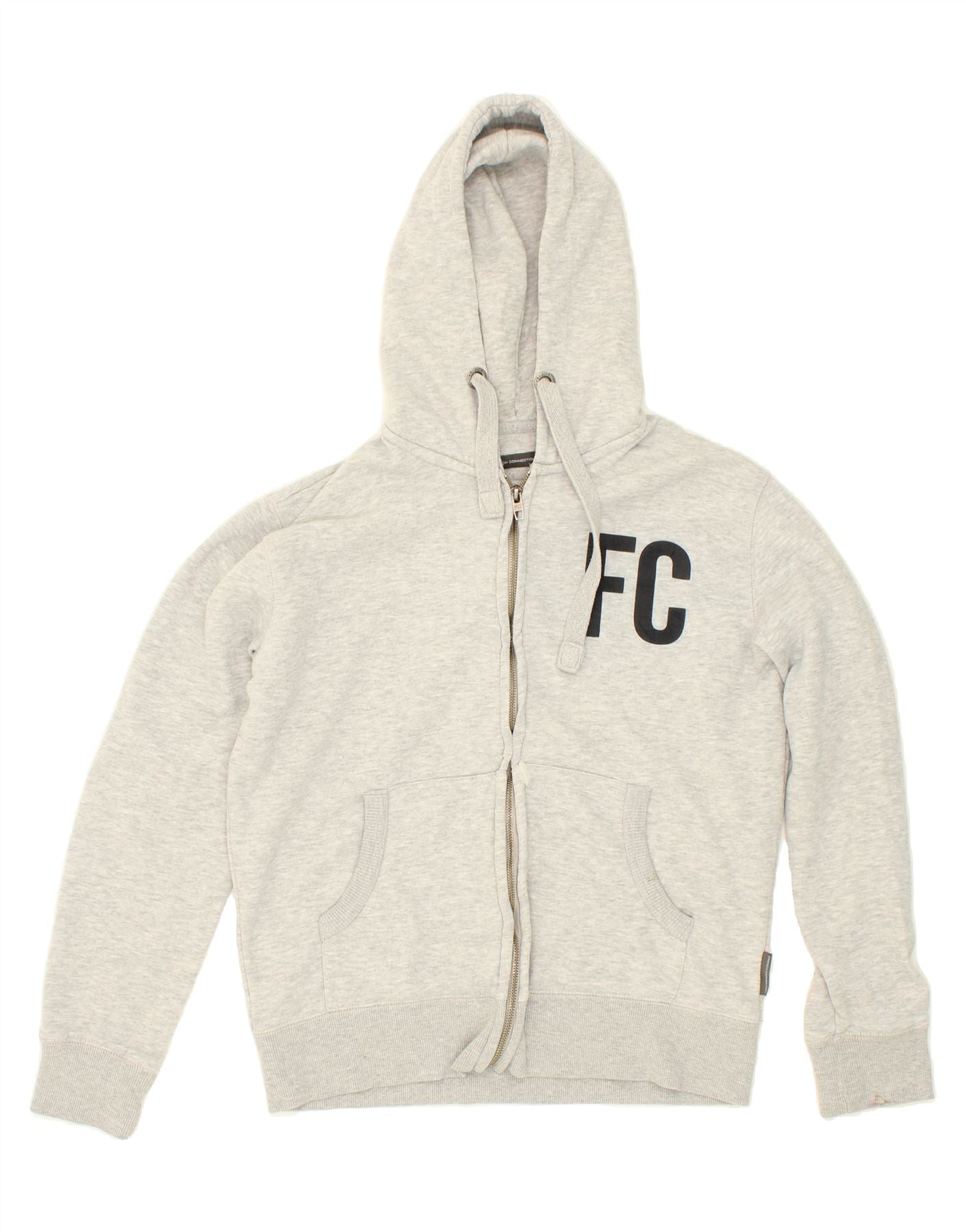 FRENCH CONNECTION Mens Graphic Zip Hoodie Sweater Medium Grey Cotton Vintage French Connection and Second-Hand French Connection from Messina Hembry