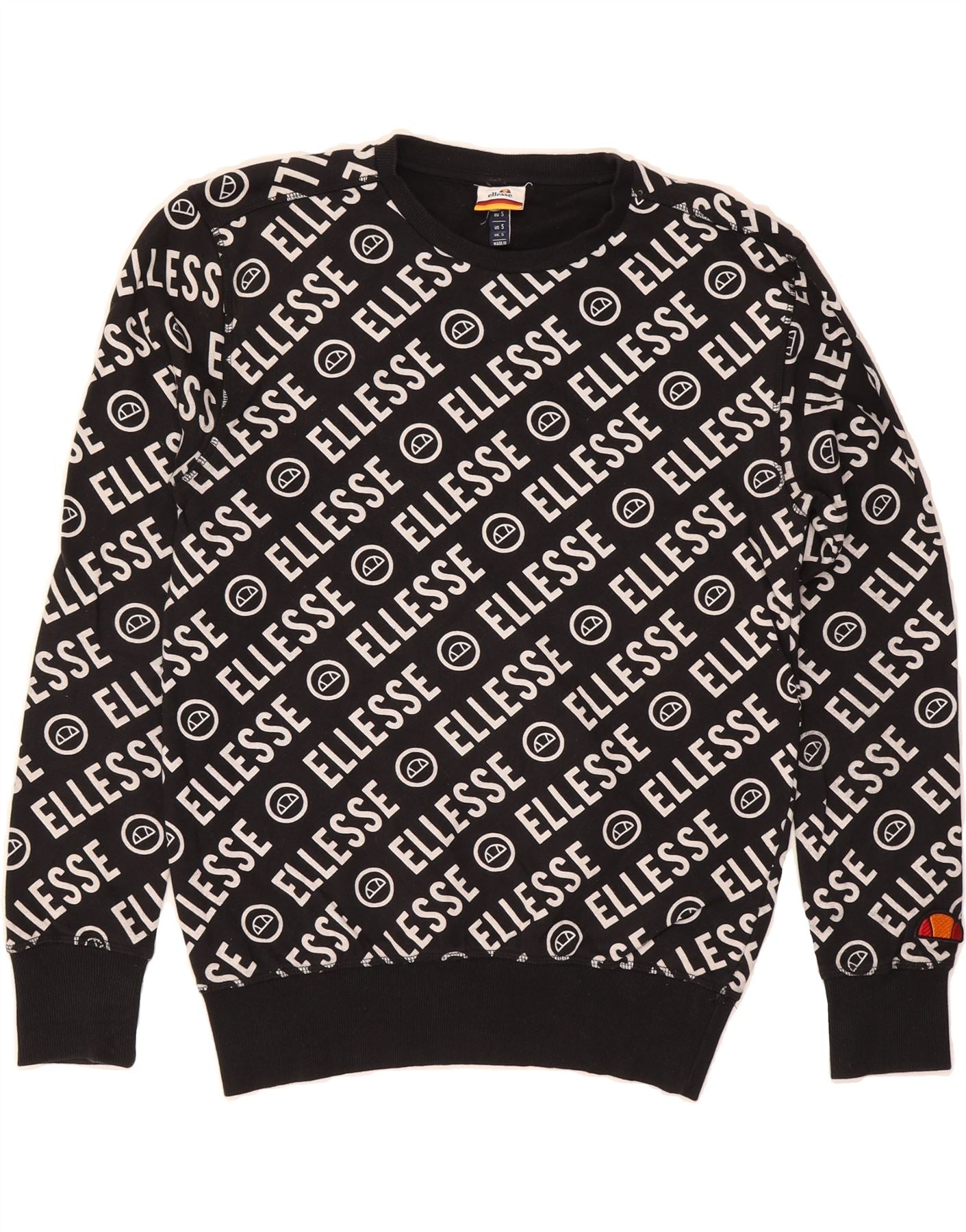 ELLESSE Mens Graphic Sweatshirt Jumper Small Black Cotton Vintage Ellesse and Second-Hand Ellesse from Messina Hembry