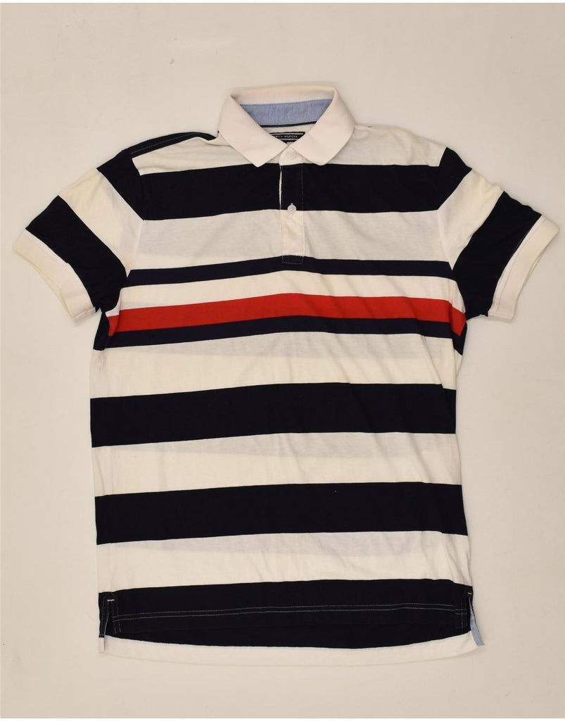 TOMMY HILFIGER Mens Regular Fit Polo Shirt Medium Navy Blue Striped | Vintage Tommy Hilfiger | Thrift | Second-Hand Tommy Hilfiger | Used Clothing | Messina Hembry 