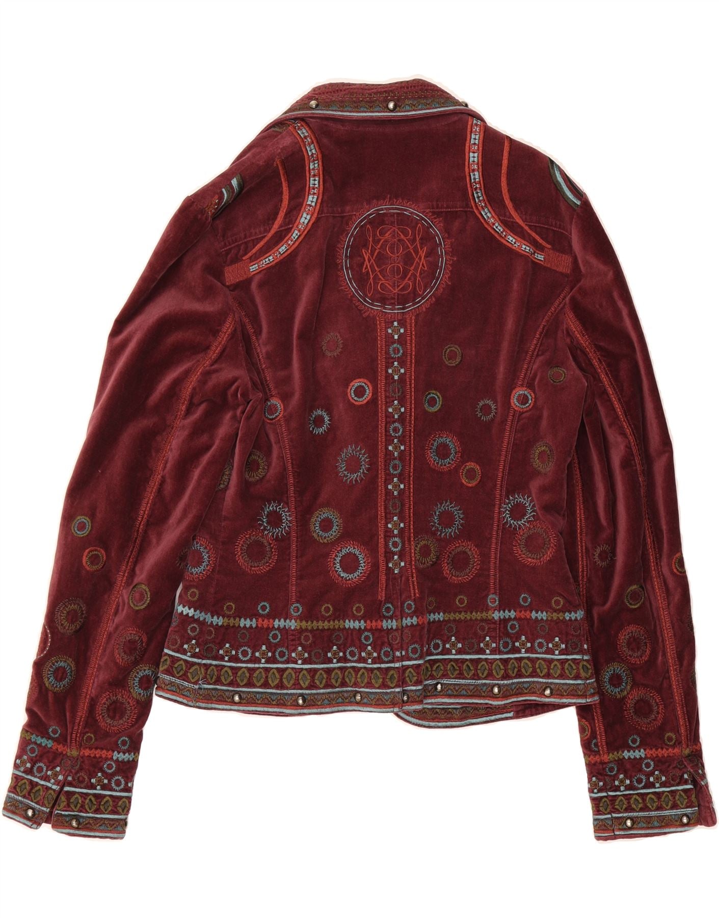 AMBIENTE Womens Velvet Blazer Jacket UK 10 Small Burgundy Geometric Vintage Ambiente and Second-Hand Ambiente from Messina Hembry