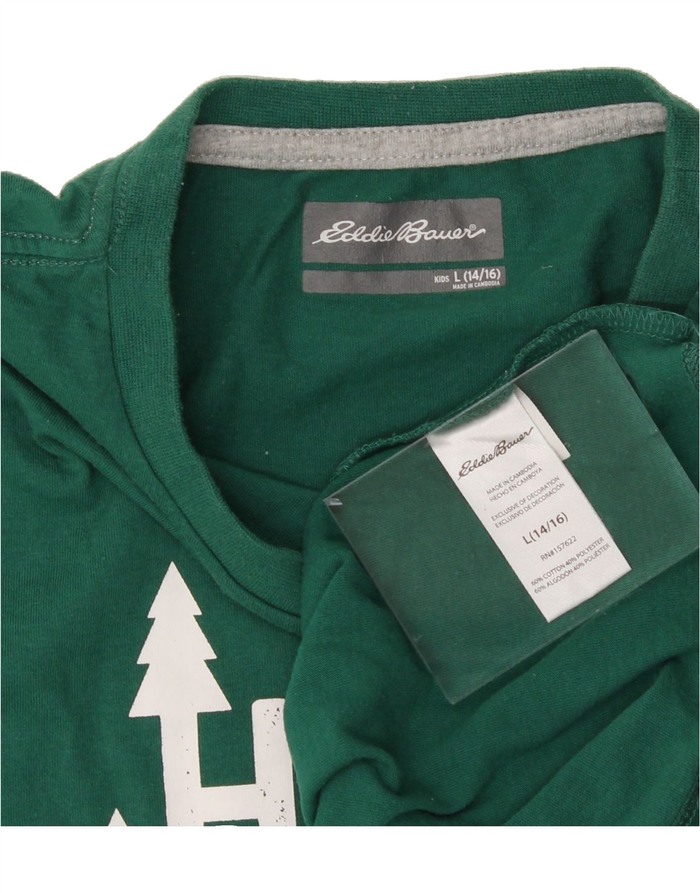 EDDIE BAUER Boys Graphic T-Shirt Top 14-15 Years Large Green Cotton Vintage Eddie Bauer and Second-Hand Eddie Bauer from Messina Hembry