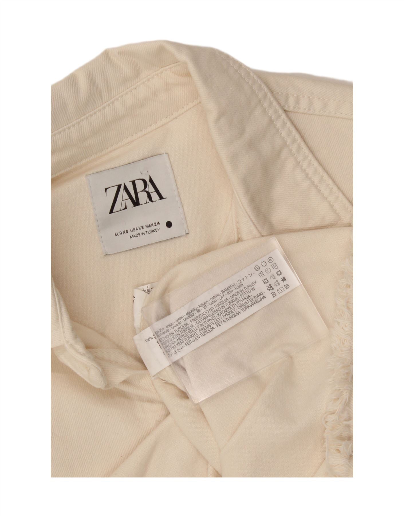 ZARA Womens Oversized Denim Jacket UK 6 XS Off White Cotton Vintage Zara and Second-Hand Zara from Messina Hembry
