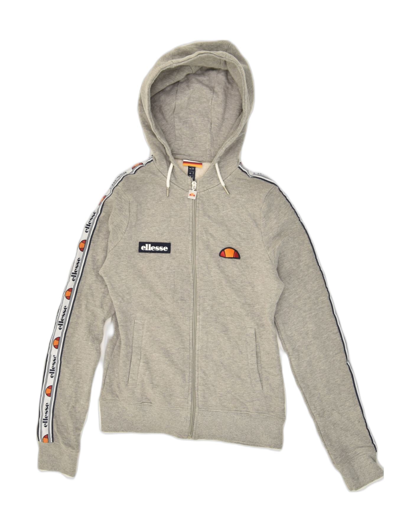 ELLESSE Womens Zip Hoodie Sweater UK 6 XS Grey Cotton | Vintage Ellesse | Thrift | Second-Hand Ellesse | Used Clothing | Messina Hembry