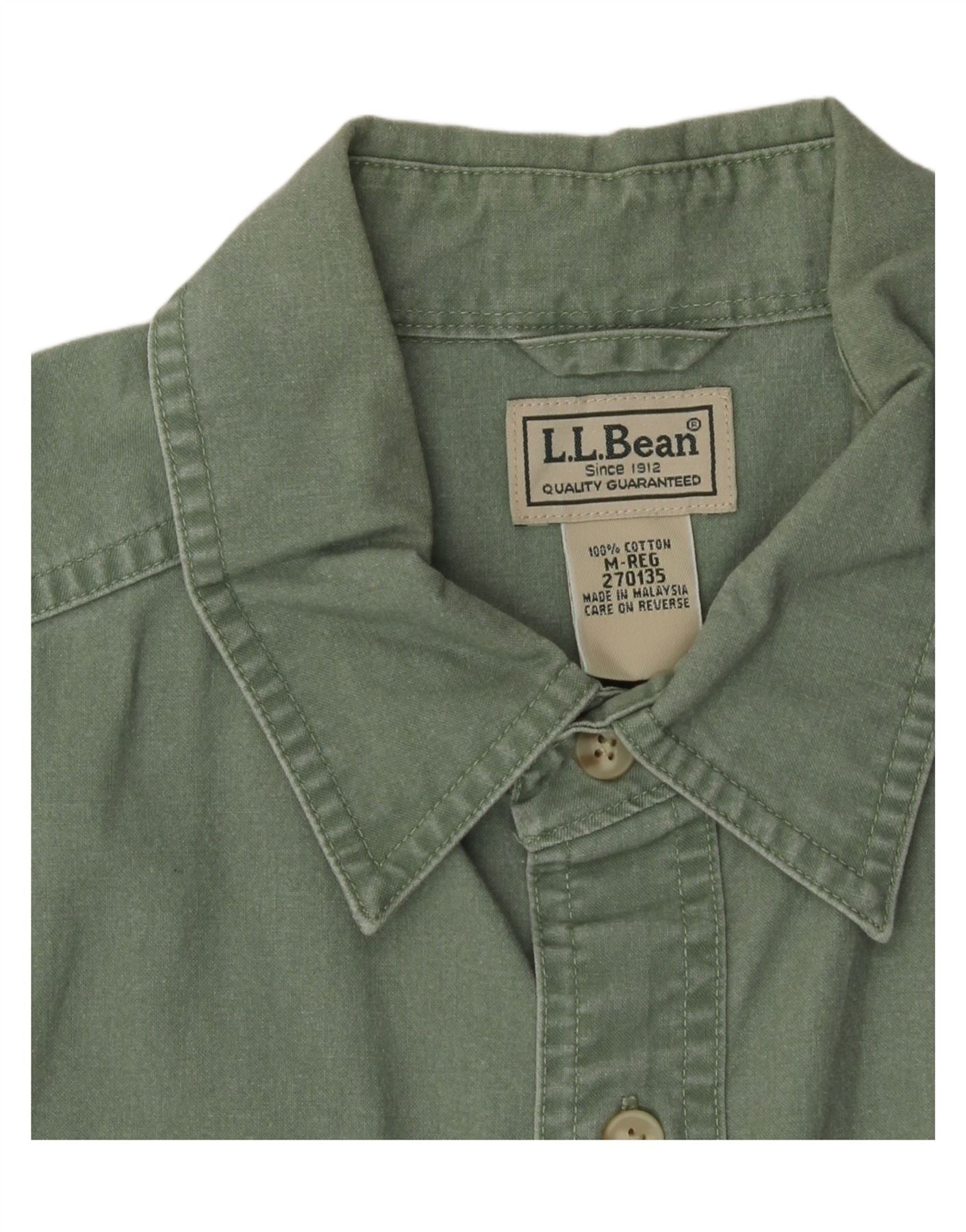 L.L.BEAN Mens Short Sleeve Shirt Medium Green Cotton Vintage L.L.Bean and Second-Hand L.L.Bean from Messina Hembry