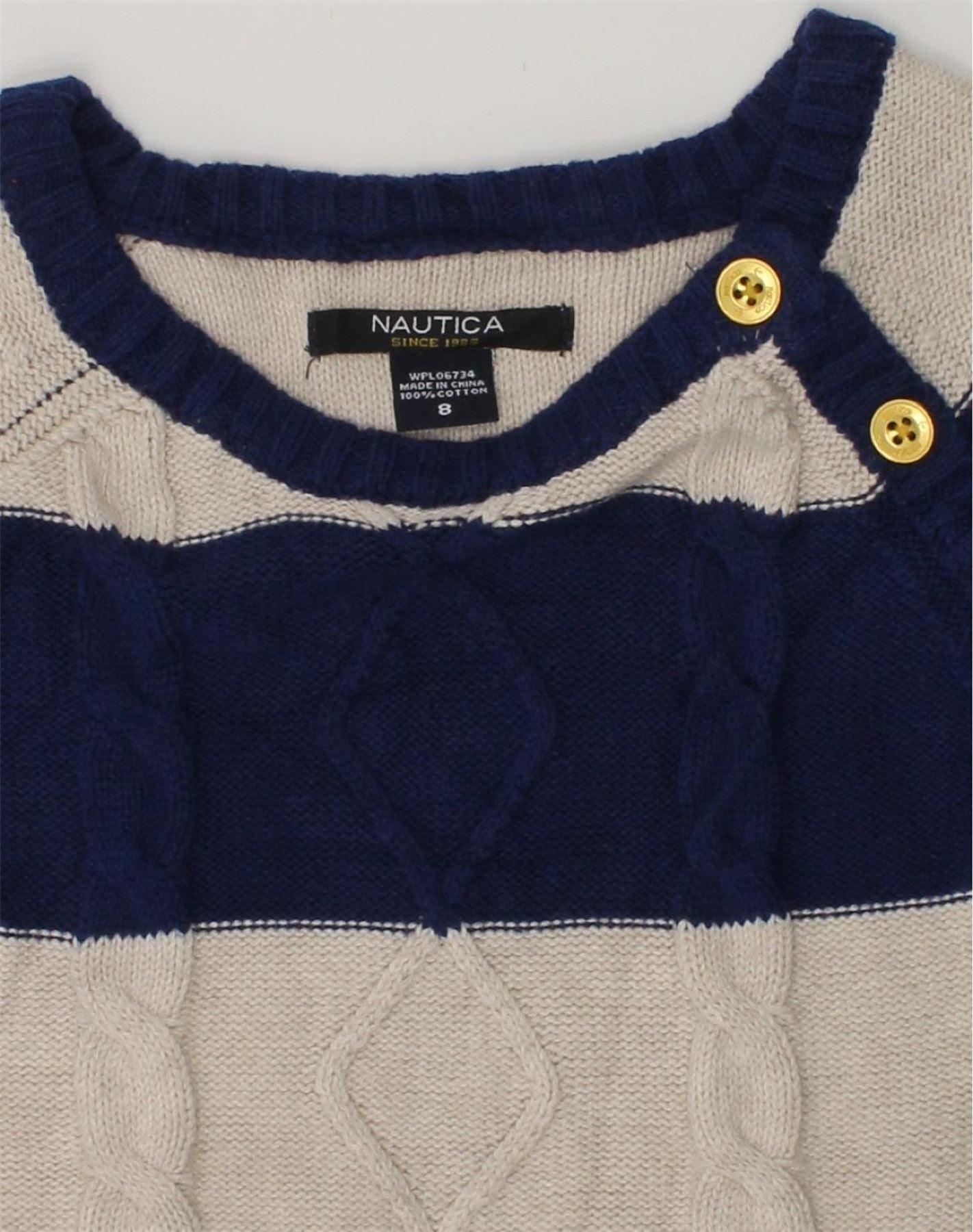 NAUTICA Girls Short Sleeve Jumper Dress 7-8 Years Navy Blue Striped Cotton | Vintage Nautica | Thrift | Second-Hand Nautica | Used Clothing | Messina Hembry
