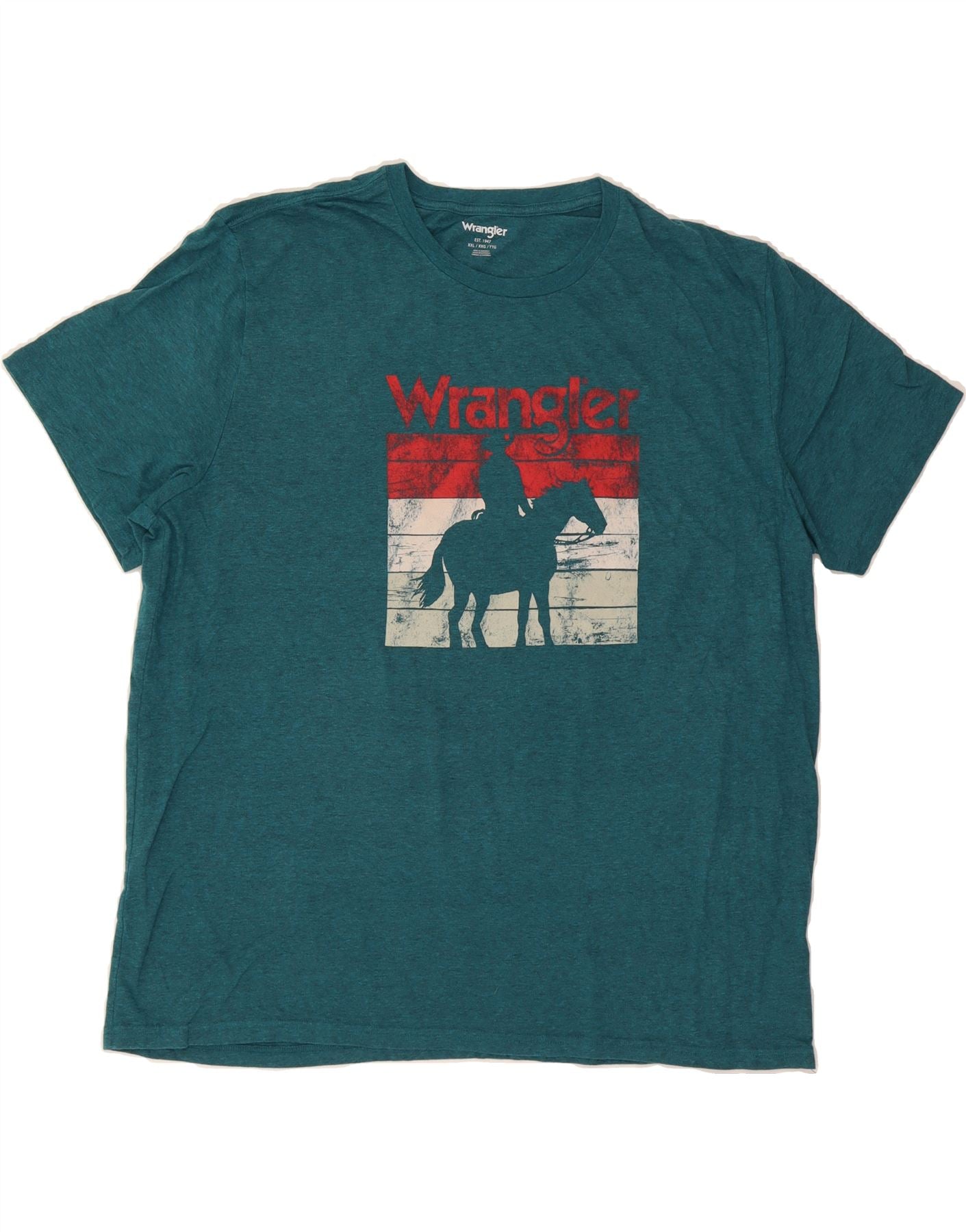 WRANGLER Mens Graphic T-Shirt Top 2XL Blue Cotton Vintage Wrangler and Second-Hand Wrangler from Messina Hembry
