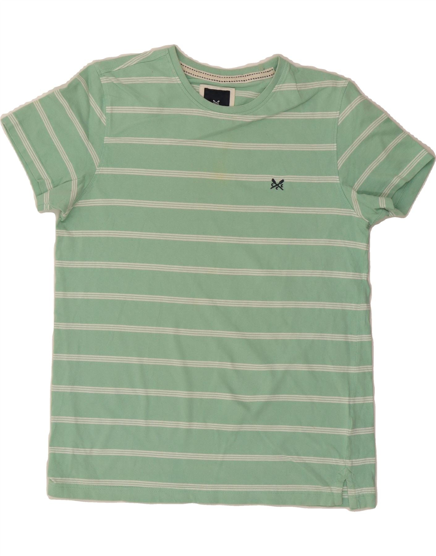 CREW CLOTHING Mens T-Shirt Top Medium Green Striped Cotton Vintage Crew Clothing and Second-Hand Crew Clothing from Messina Hembry