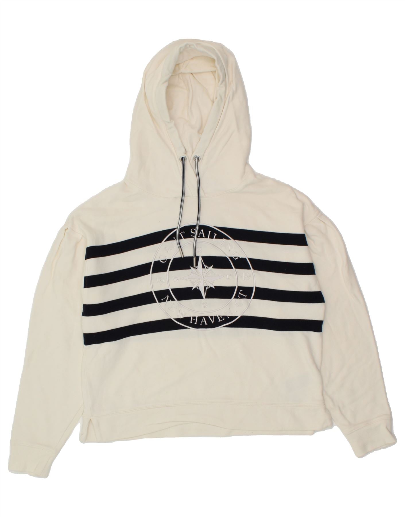 GANT Womens Oversized Graphic Hoodie Jumper UK 10 Small White Striped Vintage Gant and Second-Hand Gant from Messina Hembry