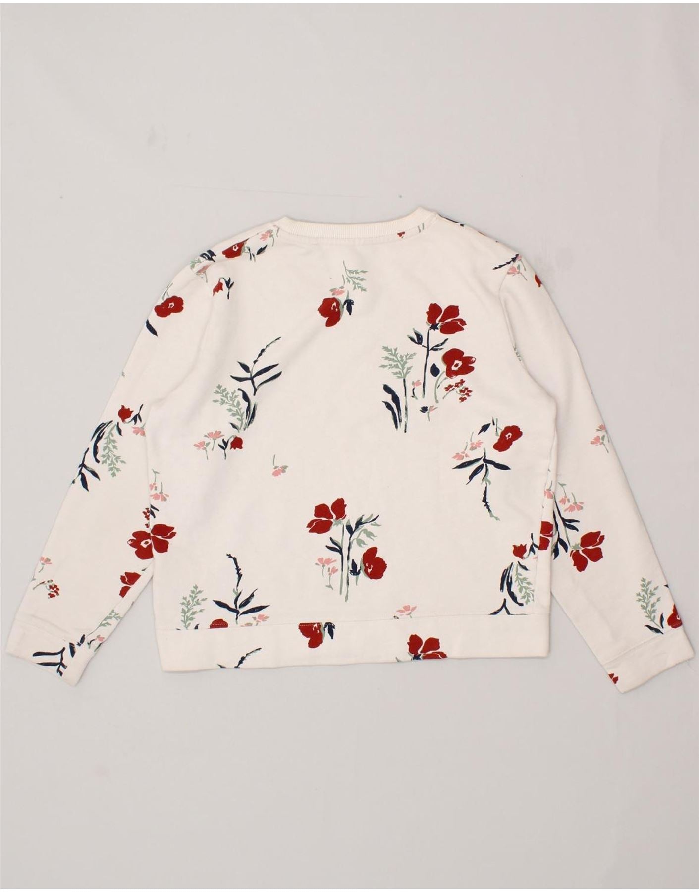 GANT Womens Graphic Crop Sweatshirt Jumper UK 14 Medium White Floral Vintage Gant and Second-Hand Gant from Messina Hembry