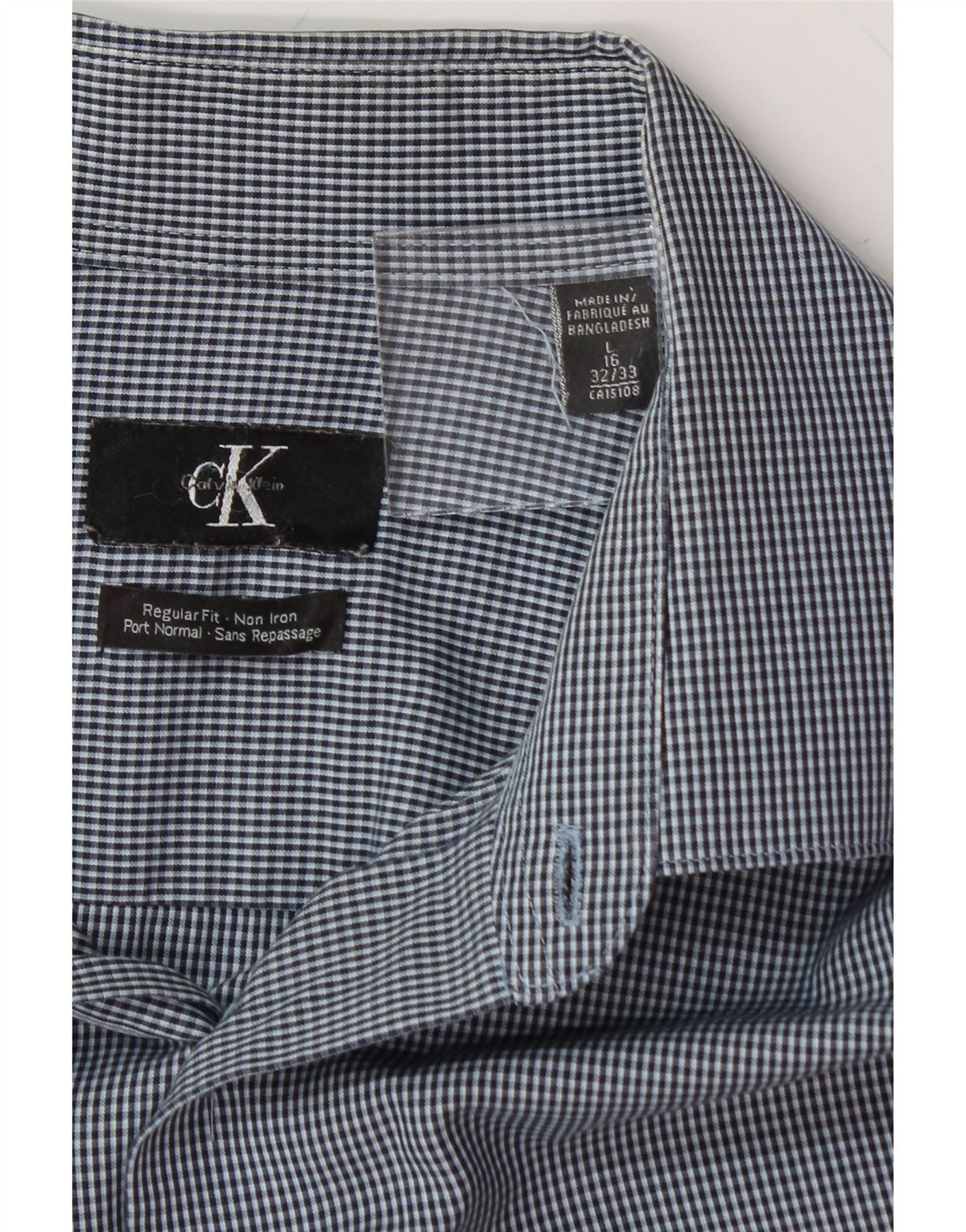 CALVIN KLEIN Mens Regular Fit Shirt Size 16 Large Blue Check Cotton Vintage Calvin Klein and Second-Hand Calvin Klein from Messina Hembry
