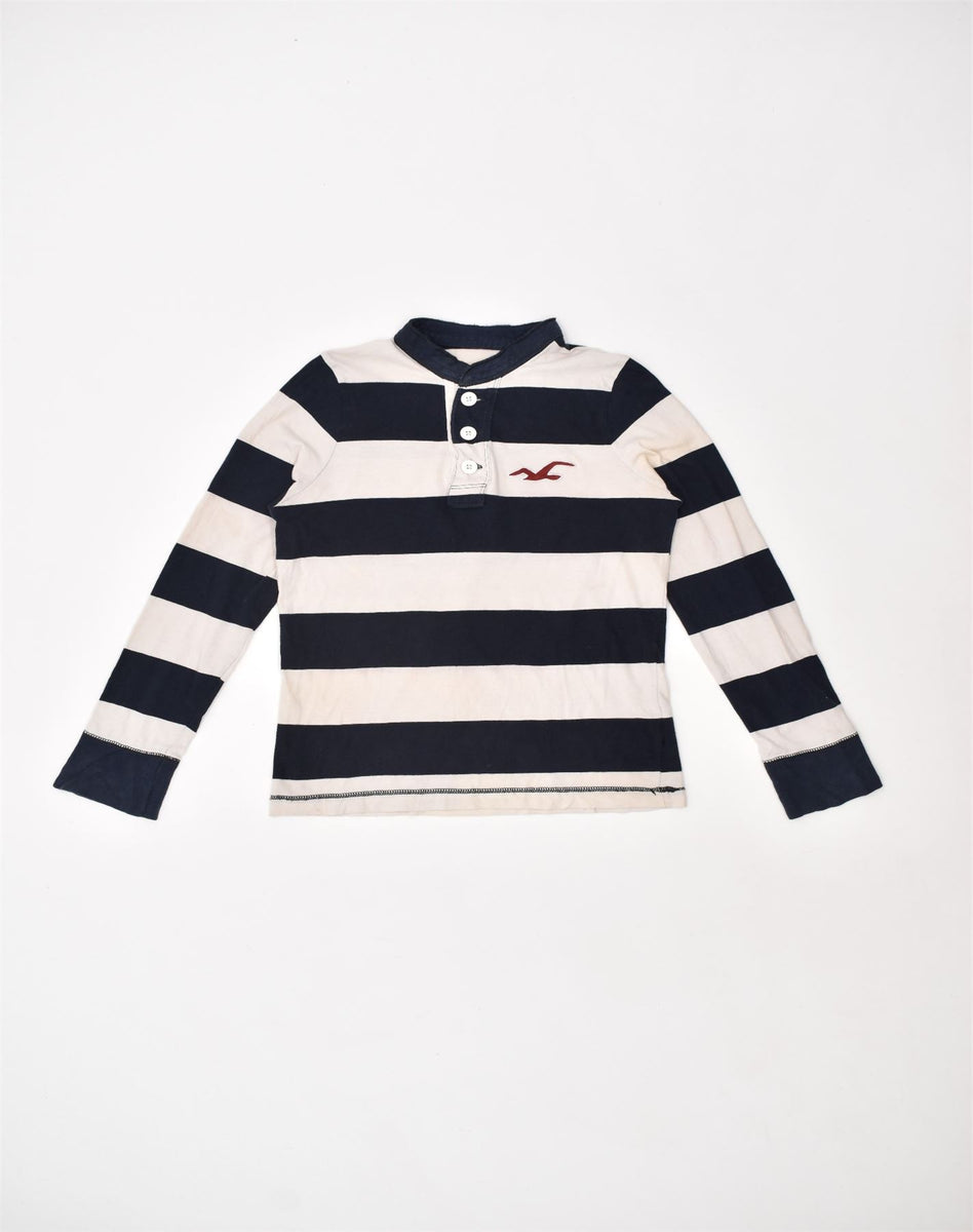 HOLLISTER Mens Top Long Sleeve Small Black Striped Cotton, Vintage &  Second-Hand Clothing Online