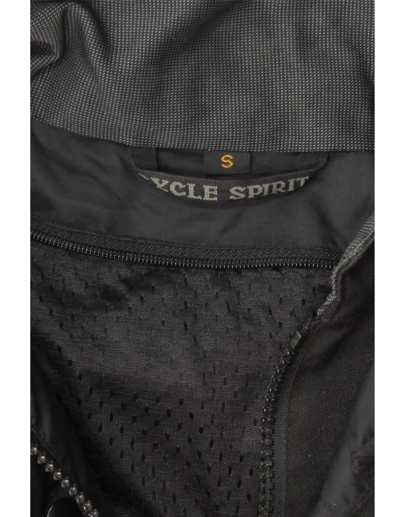 CYCLE SPIRIT Mens Graphic Racer Jacket UK 36 Small Black Colourblock Vintage Cycle Spirit and Second-Hand Cycle Spirit from Messina Hembry