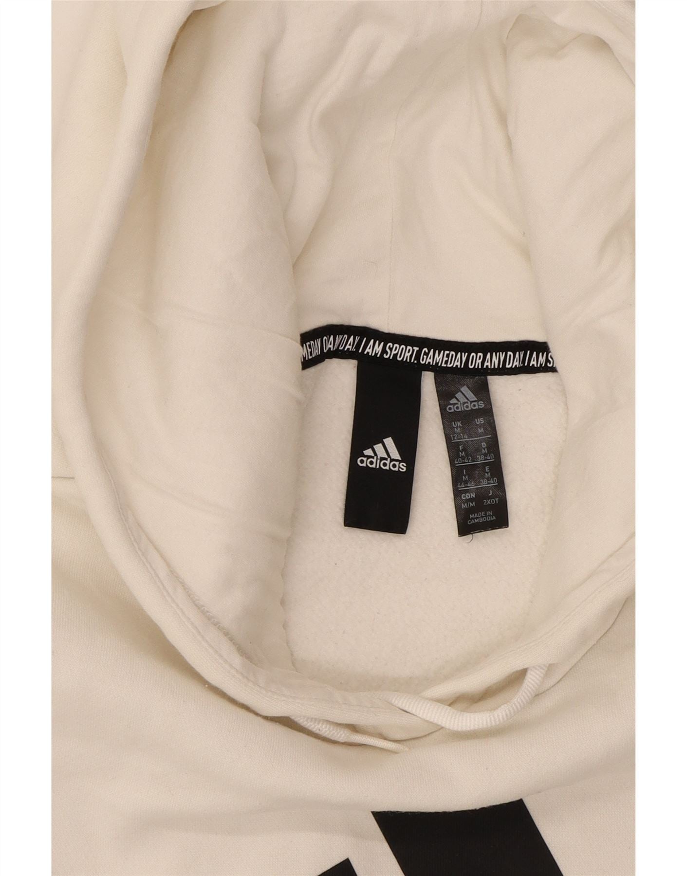 ADIDAS Womens Graphic Hoodie Jumper UK 12/14 Medium White Cotton Vintage Adidas and Second-Hand Adidas from Messina Hembry