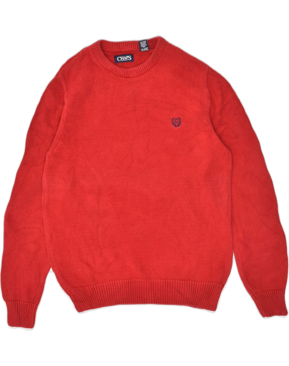 CHAPS Mens Crew Neck Jumper Sweater Small Red Cotton Vintage Second Hand Clothing Online Messina Hembry