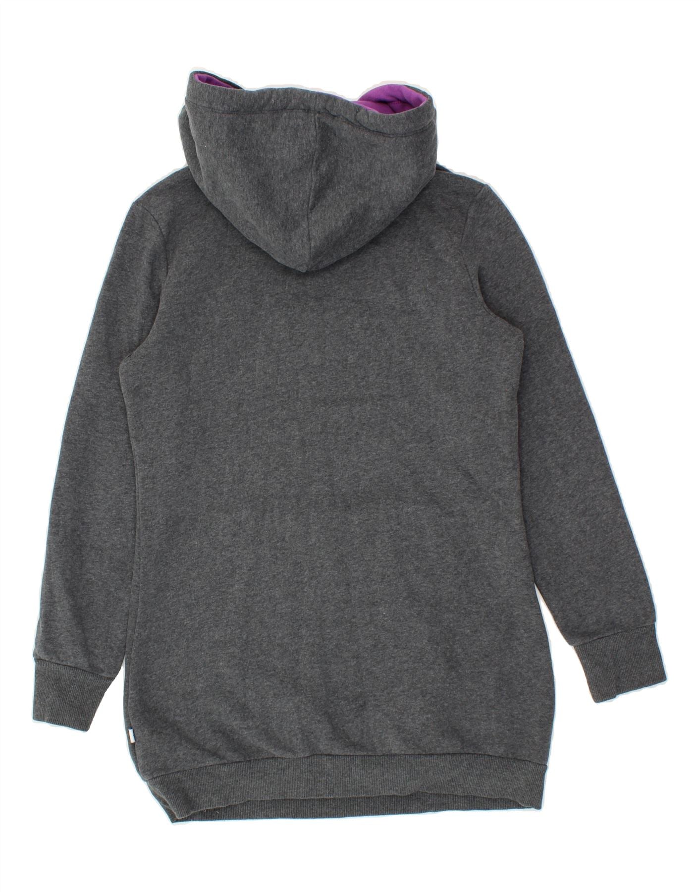 ADIDAS Womens Longline Graphic Hoodie Jumper UK 12 Medium  Grey Cotton Vintage Adidas and Second-Hand Adidas from Messina Hembry