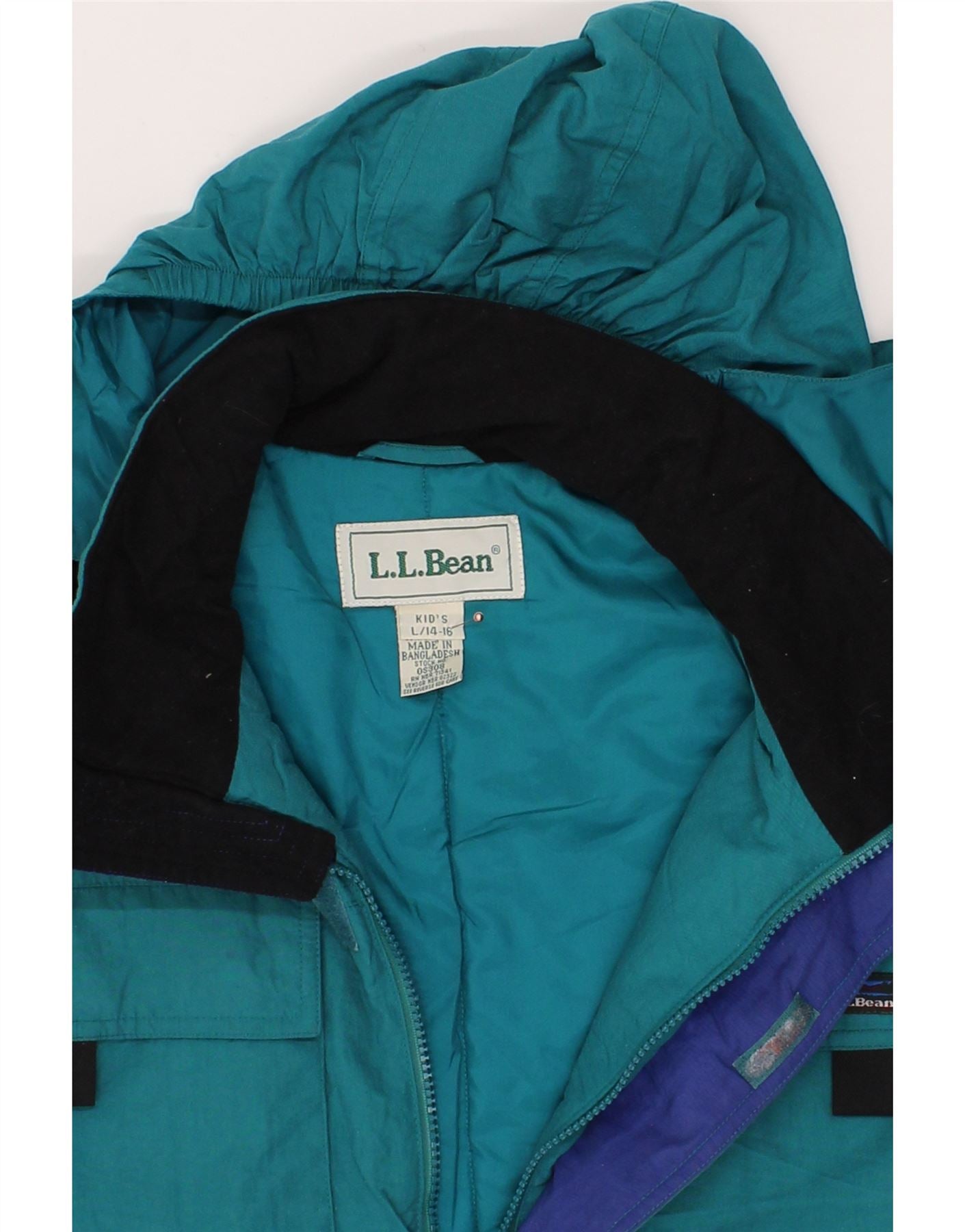 L.L.BEAN Boys Hooded Windbreaker Jacket 14-15 Years Large Blue Polyester Vintage L.L.Bean and Second-Hand L.L.Bean from Messina Hembry