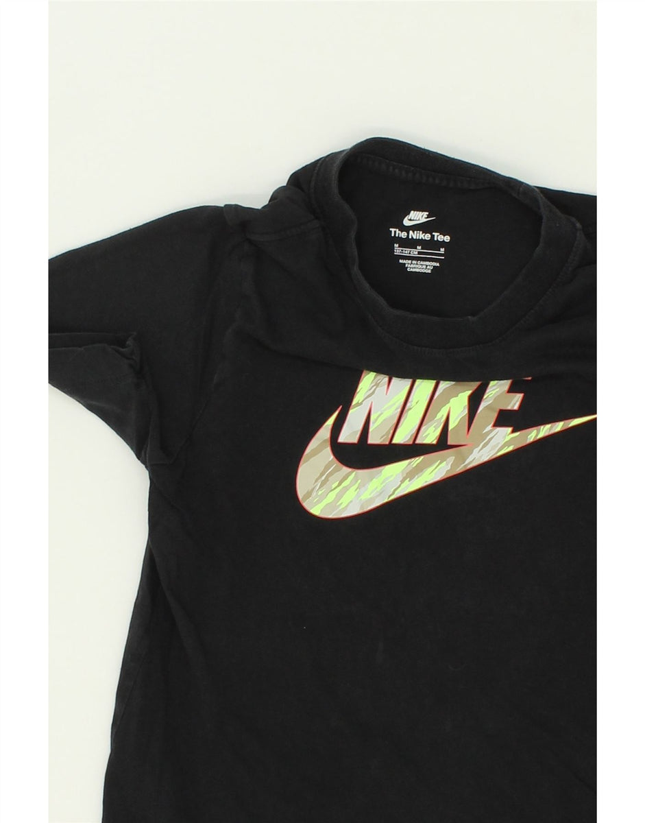 NIKE Boys Graphic T Shirt Top 10 11 Years Medium Black Cotton Vintage Second Hand Clothing Online Messina Hembry