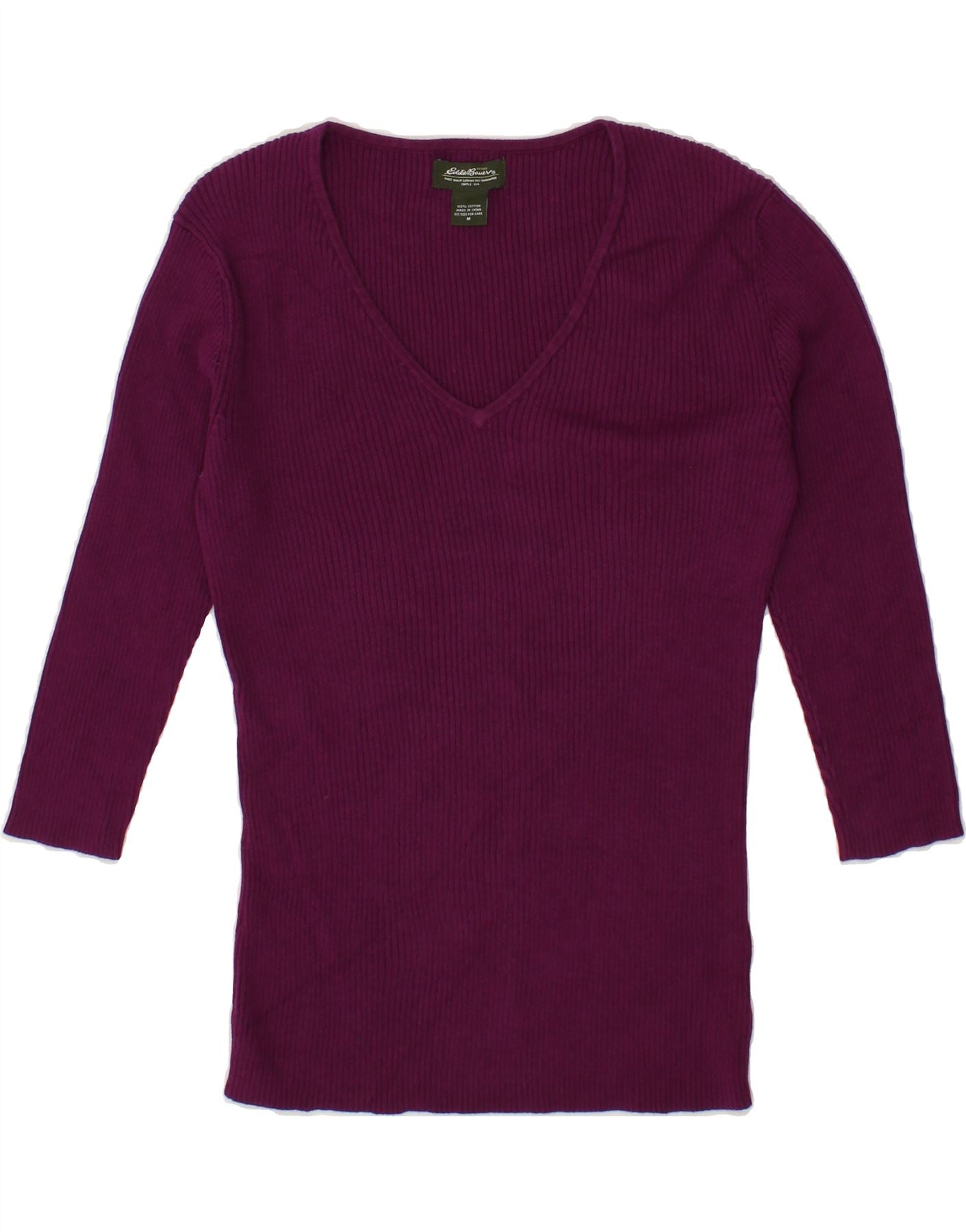 EDDIE BAUER Womens 3/4 Sleeve V-Neck Jumper Sweater UK 14 Medium Purple Vintage Eddie Bauer and Second-Hand Eddie Bauer from Messina Hembry
