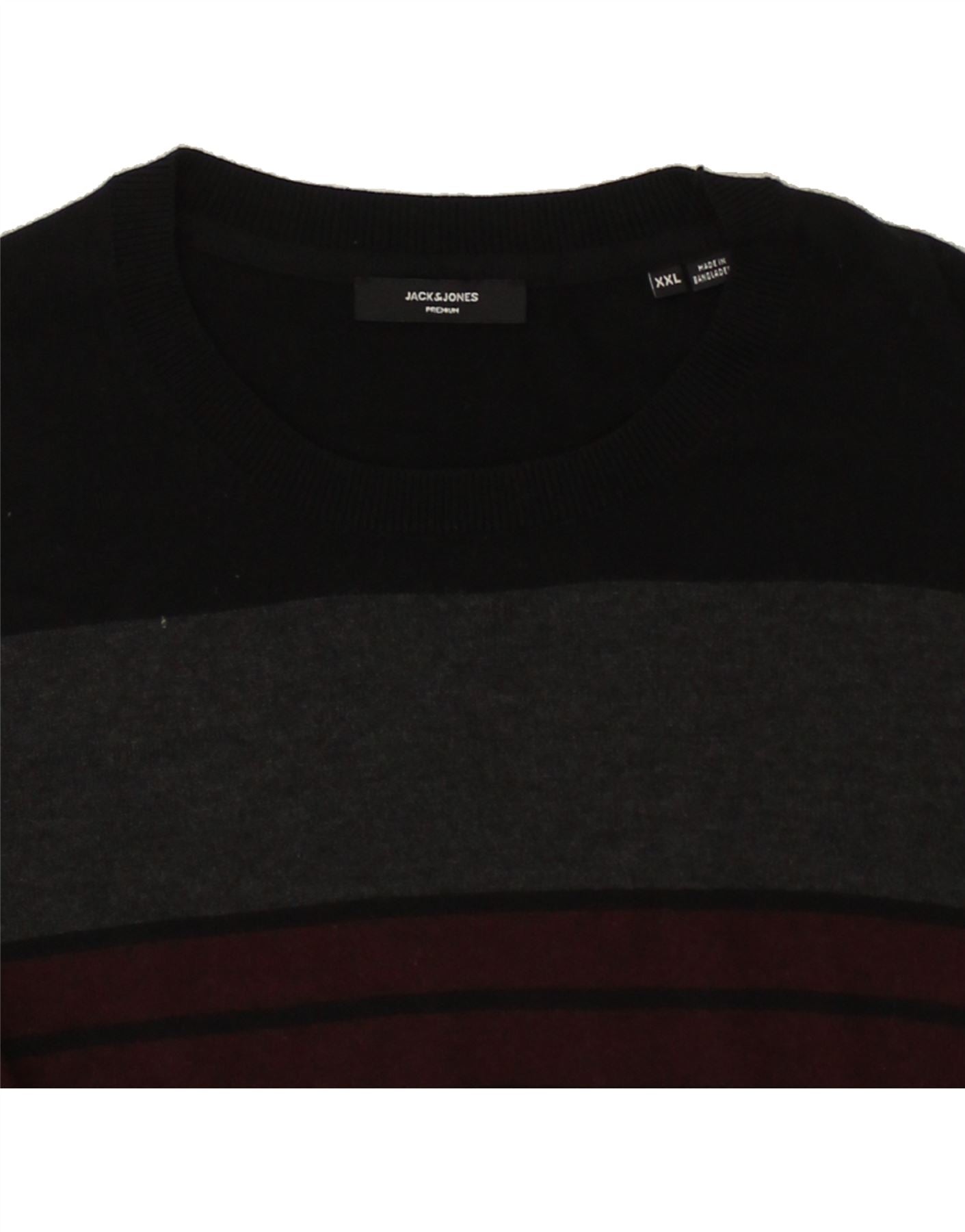 JACK & JONES Mens Premium Boat Neck Jumper Sweater 2XL Black Striped | Vintage Jack & Jones | Thrift | Second-Hand Jack & Jones | Used Clothing | Messina Hembry