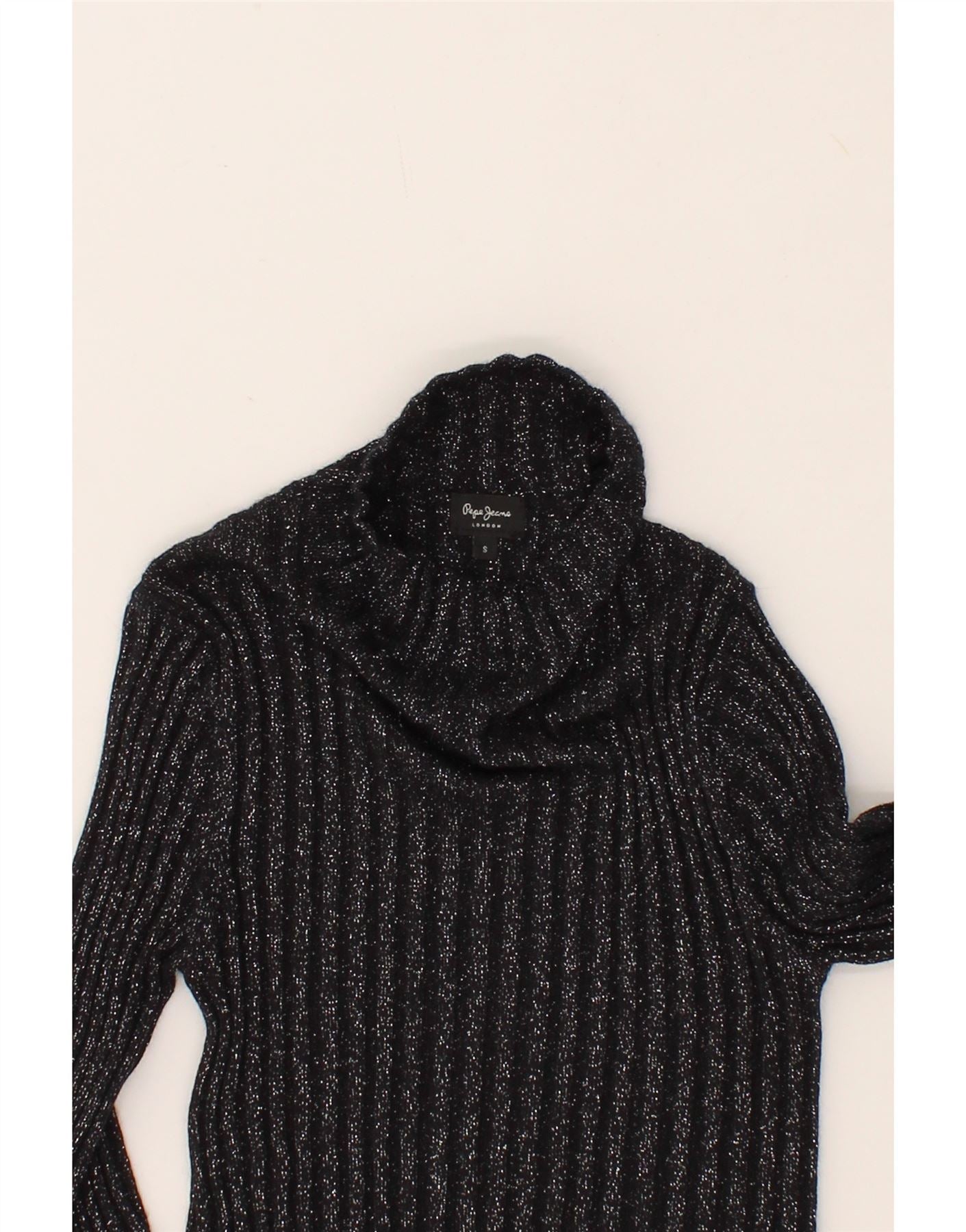 PEPE JEANS Womens Turtle Neck Jumper Sweater UK 8 Small Black Flecked Vintage PEPE Jeans and Second-Hand PEPE Jeans from Messina Hembry