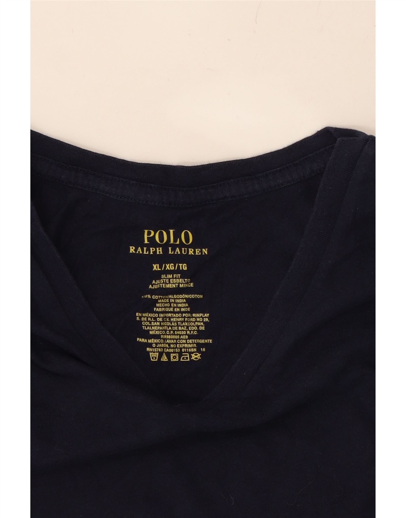 POLO RALPH LAUREN Mens Slim Fit T-Shirt Top XL Navy Blue Cotton Vintage Polo Ralph Lauren and Second-Hand Polo Ralph Lauren from Messina Hembry