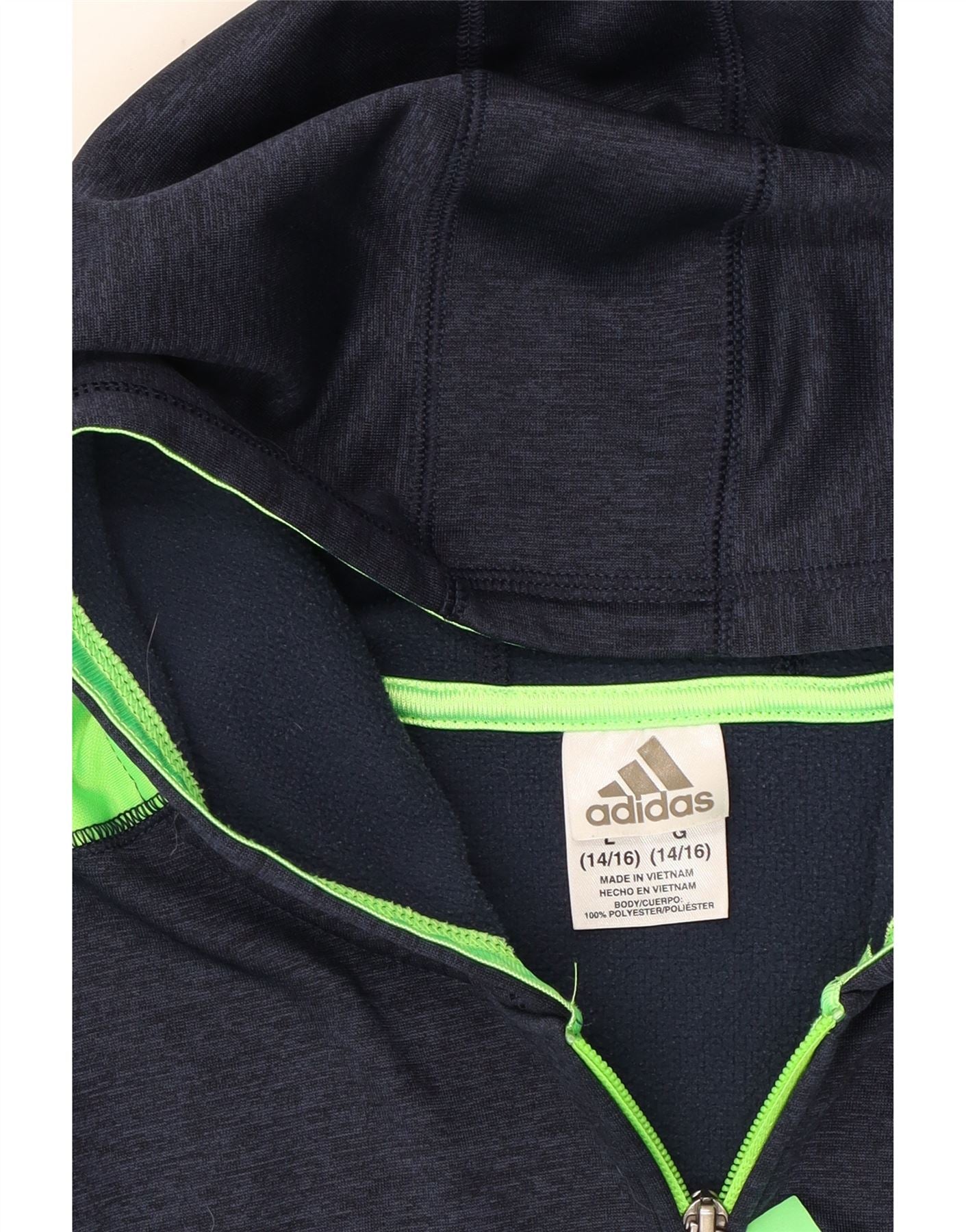 ADIDAS Boys Zip Hoodie Sweater 14-15 Years Large Navy Blue Colourblock Vintage Adidas and Second-Hand Adidas from Messina Hembry