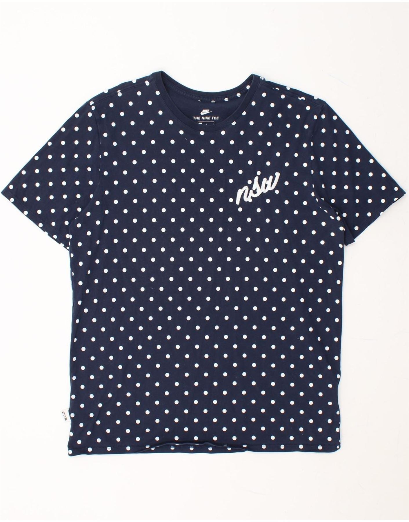 NIKE Mens Graphic T-Shirt Top Large Navy Blue Polka Dot Cotton Vintage Nike and Second-Hand Nike from Messina Hembry
